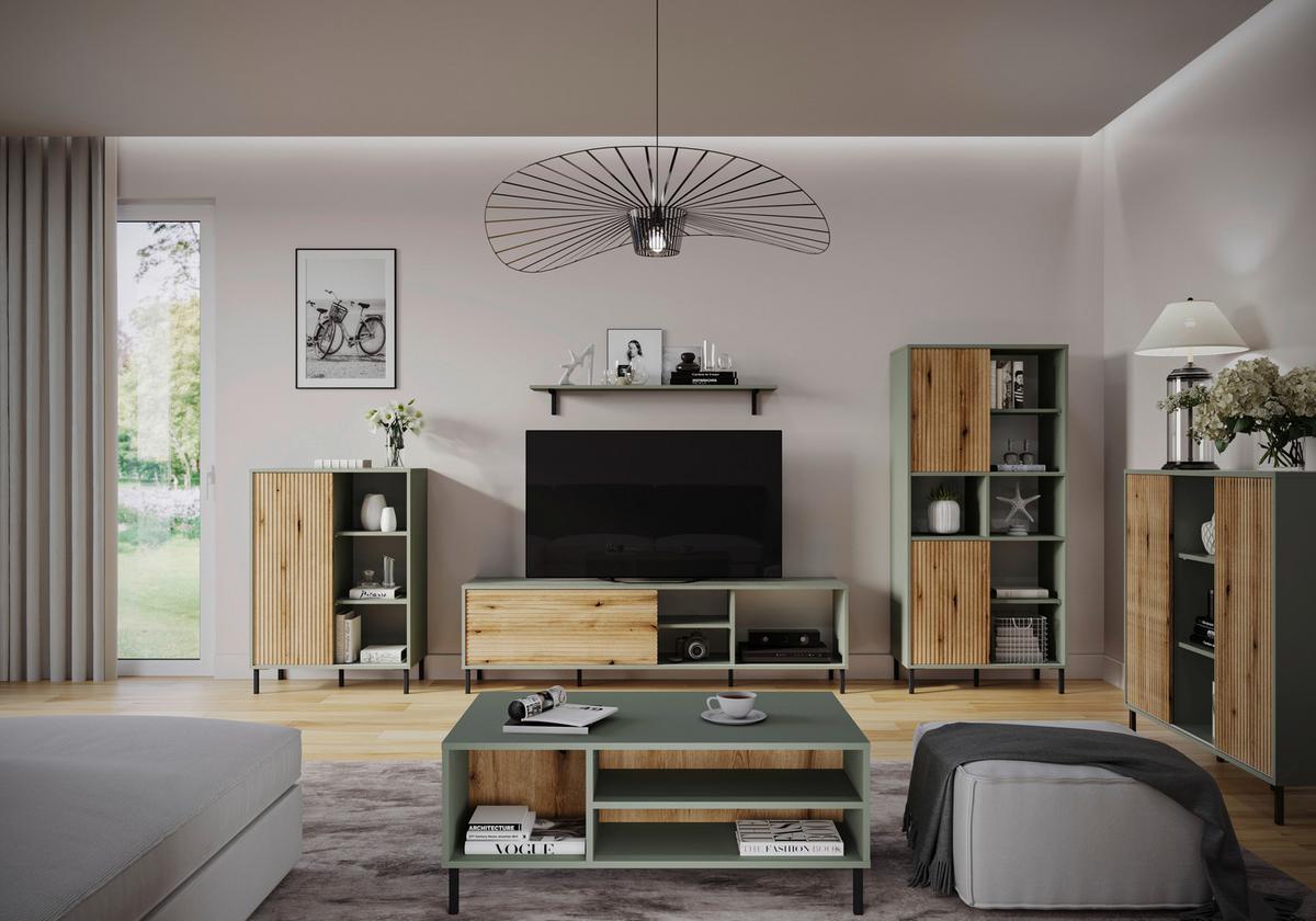 Zidna Polica Pozzi - sivo-zelena, Trend, drvni materijal (120/13,6/20cm) - Modern Living