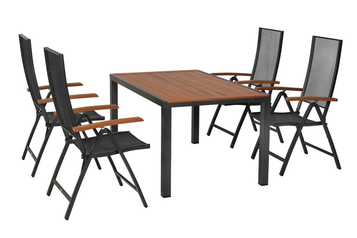 Gartentischgruppe Thasos 5-tlg. Graphitfarben - Graphitfarben/Naturfarben, KONVENTIONELL, Metall - Gardenson