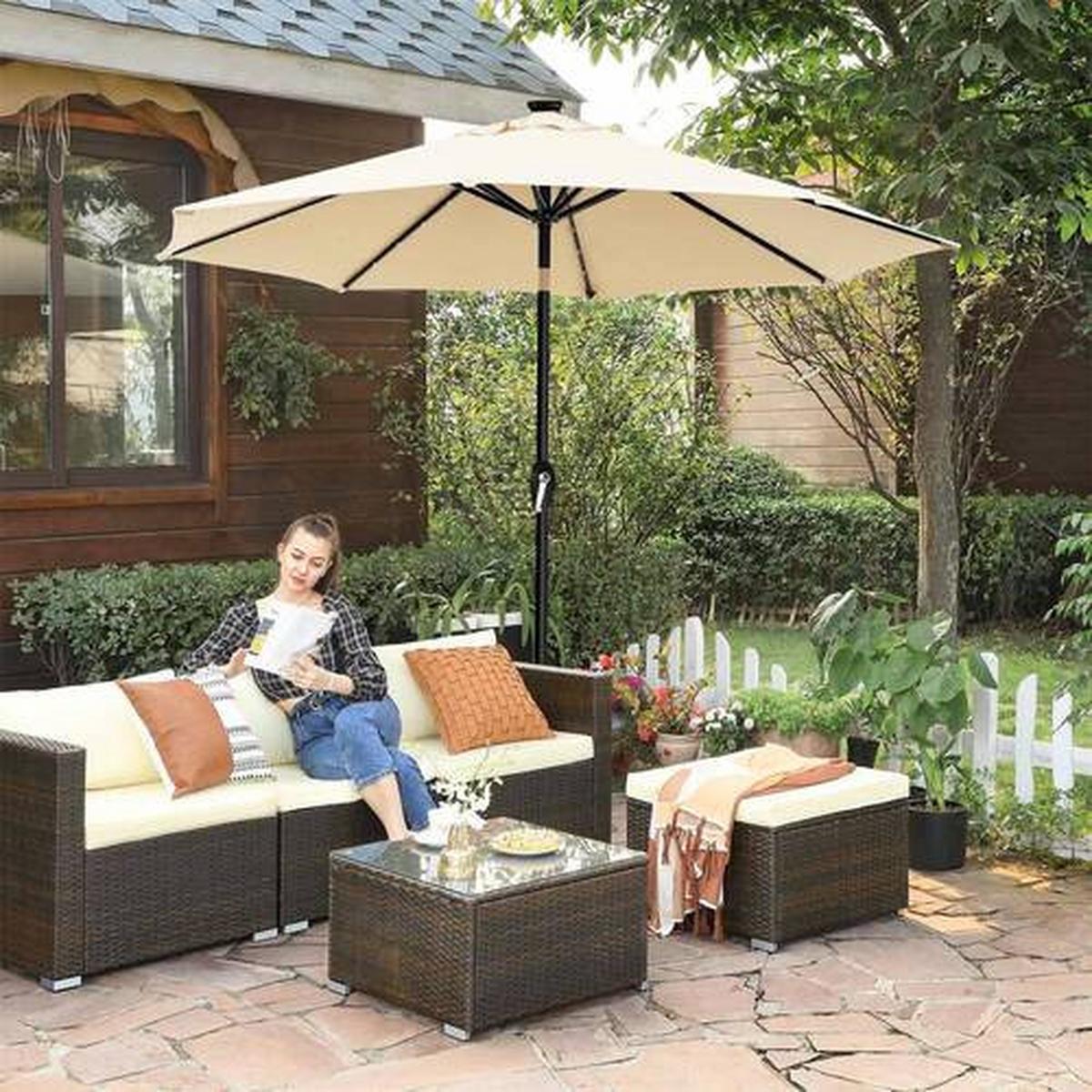 Sonnenschirm Beige ca. 270x270cm - Beige/Schwarz, Basics, Textil/Metall (270/270cm) - Modante