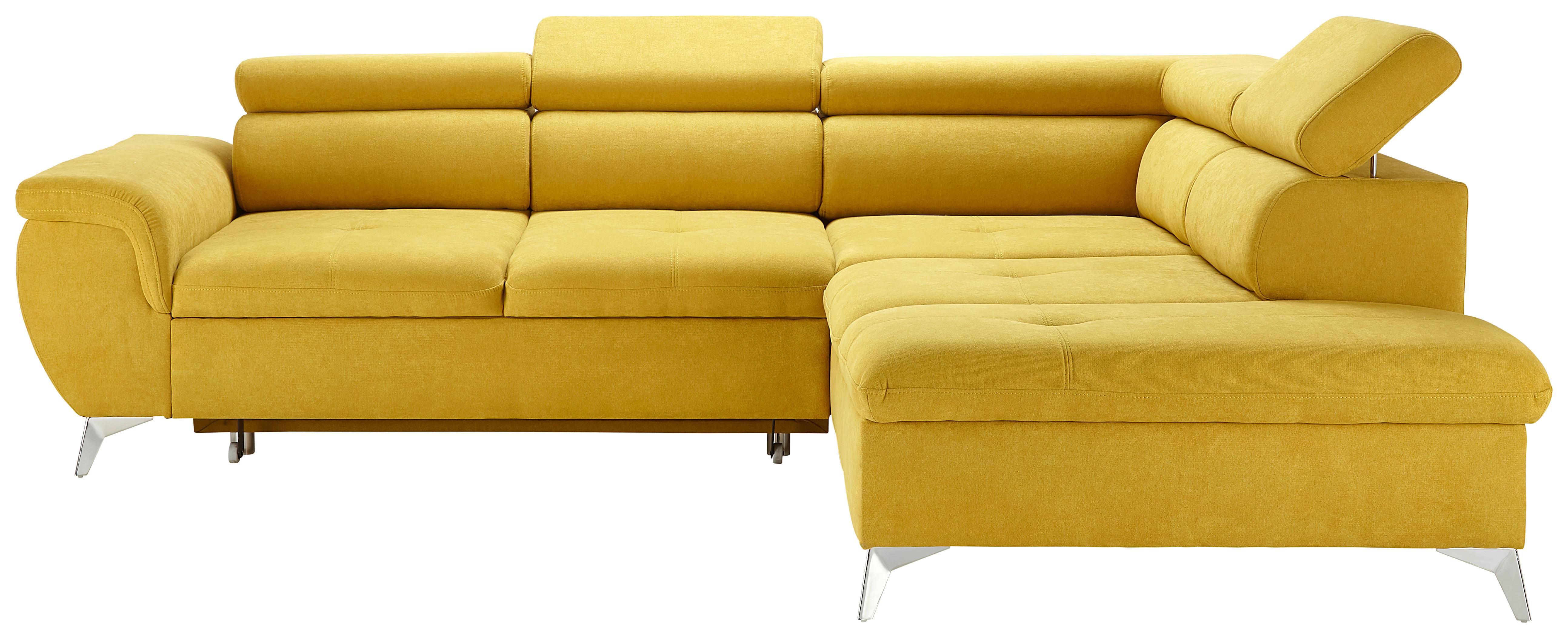 Sedežna Garnitura Monk , Z Ležiščem In Predalom - rumena/srebrne barve, Konvencionalno, kovina/tekstil (271/101/222cm) - Premium Living