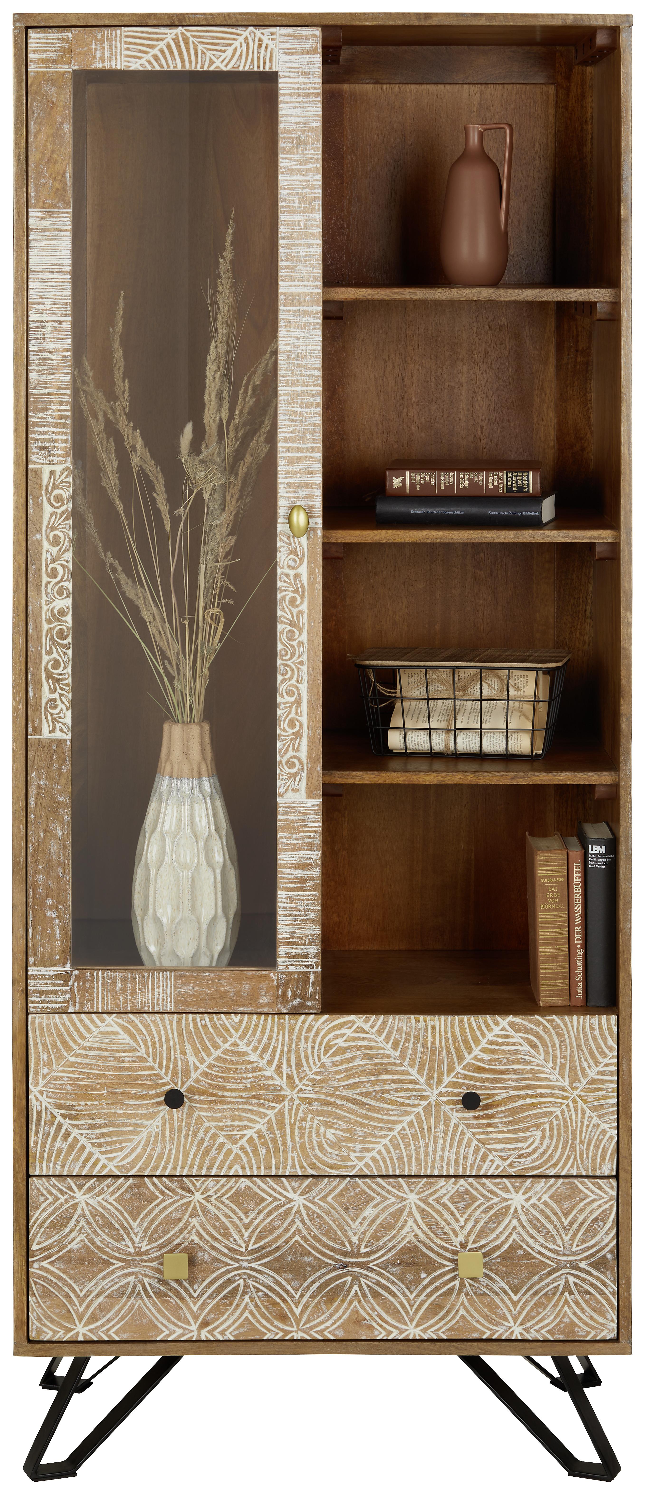 Vitrine in Braun/Schwarz - Messingfarben/Schwarz, Lifestyle, Glas/Holz (75/180/40cm) - Zandiara
