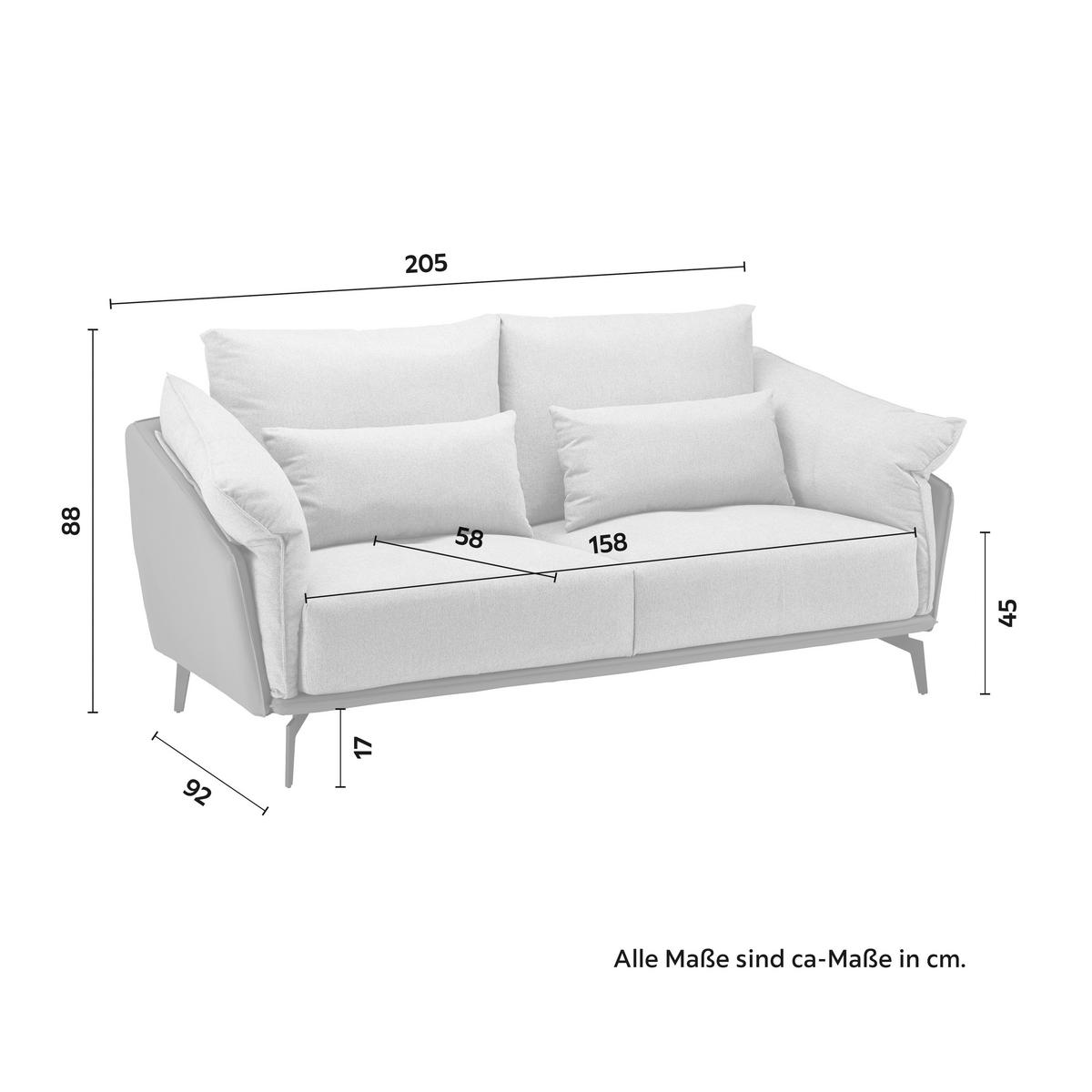 Sofa Elicia Grau Webstoff - Dunkelgrau/Hellgrau, MODERN, Holz/Textil (205/88/92cm) - Bessagi Home
