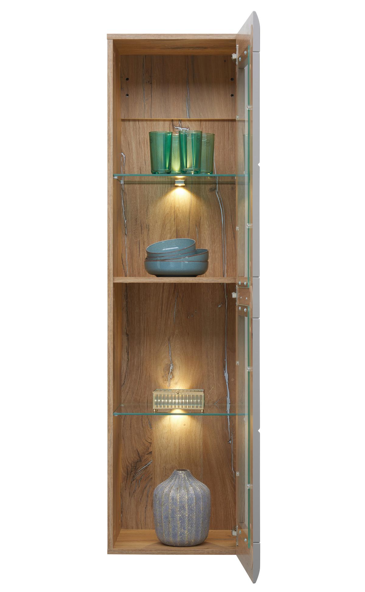 Viseča Vitrina Auris, Siva, Barva Hrasta - siva, Moderno, umetna masa/steklo (40,3/153,4/37,1cm) - Mömax