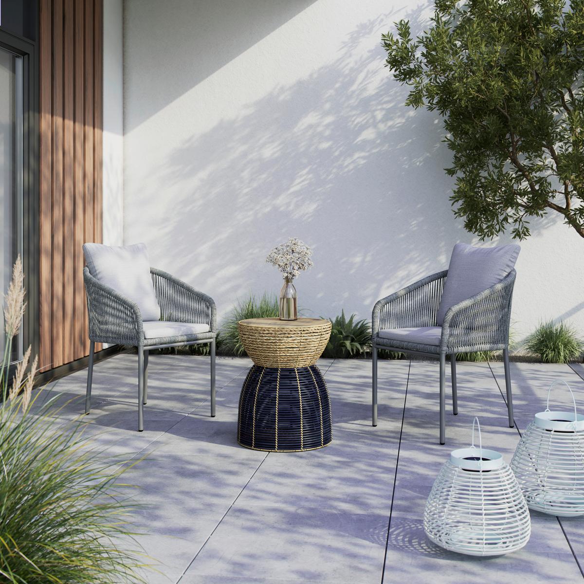 Gartensessel-Set 2-er Set Pepe Hellgrau Metall/Textil - Schwarz/Grau, MODERN, Kunststoff/Metall (55/83/62cm) - Bessagi Garden