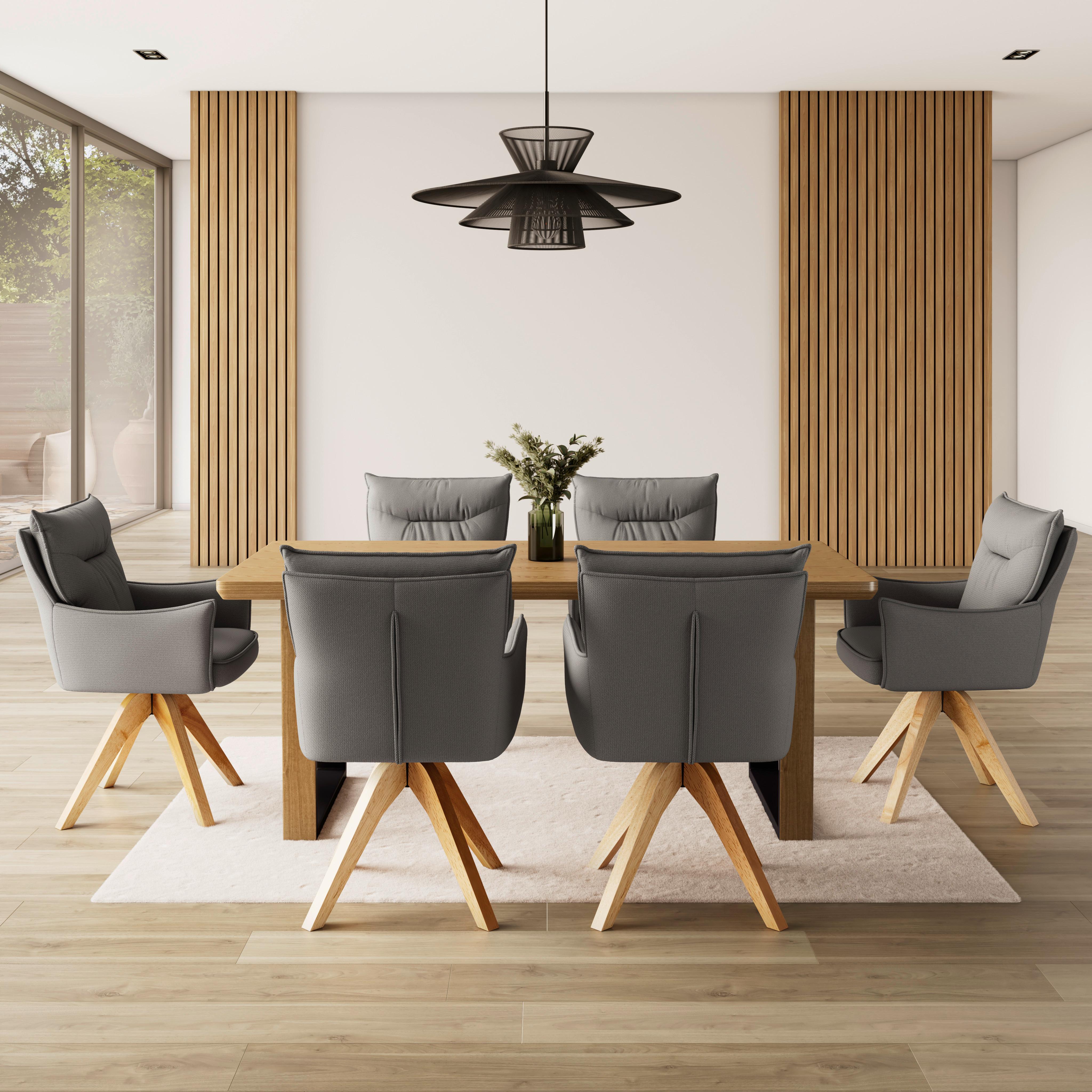 Armlehnstuhl Lorelei Grau Webstoff Drehbar Gepolstert - Naturfarben/Grau, MODERN, Holz/Textil (58/86/64cm) - Bessagi Home