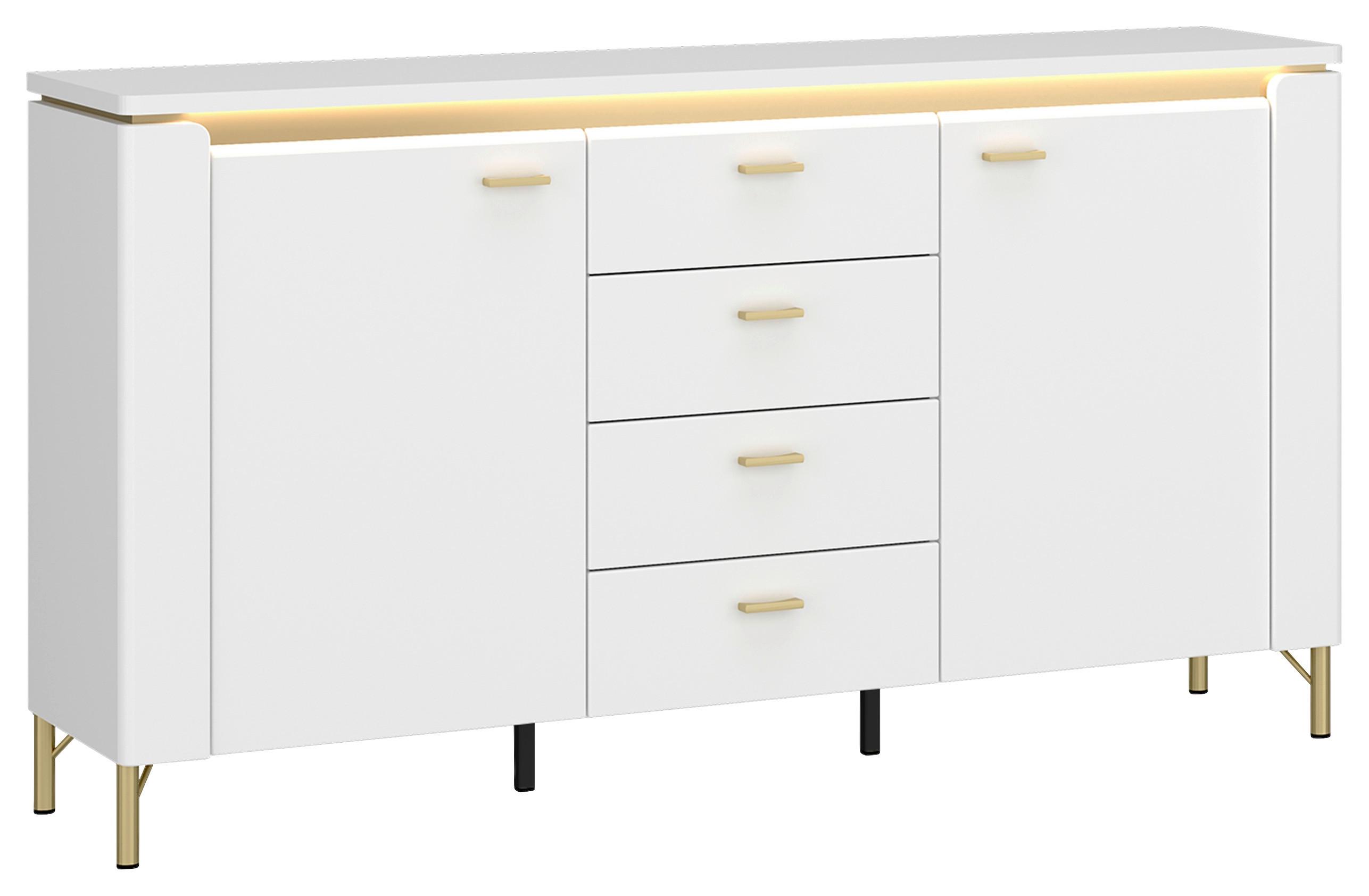 Comodă cu uși LAZIO - alb/auriu, Trend, material pe bază de lemn (155,3/87,3/40cm) - Modern Living