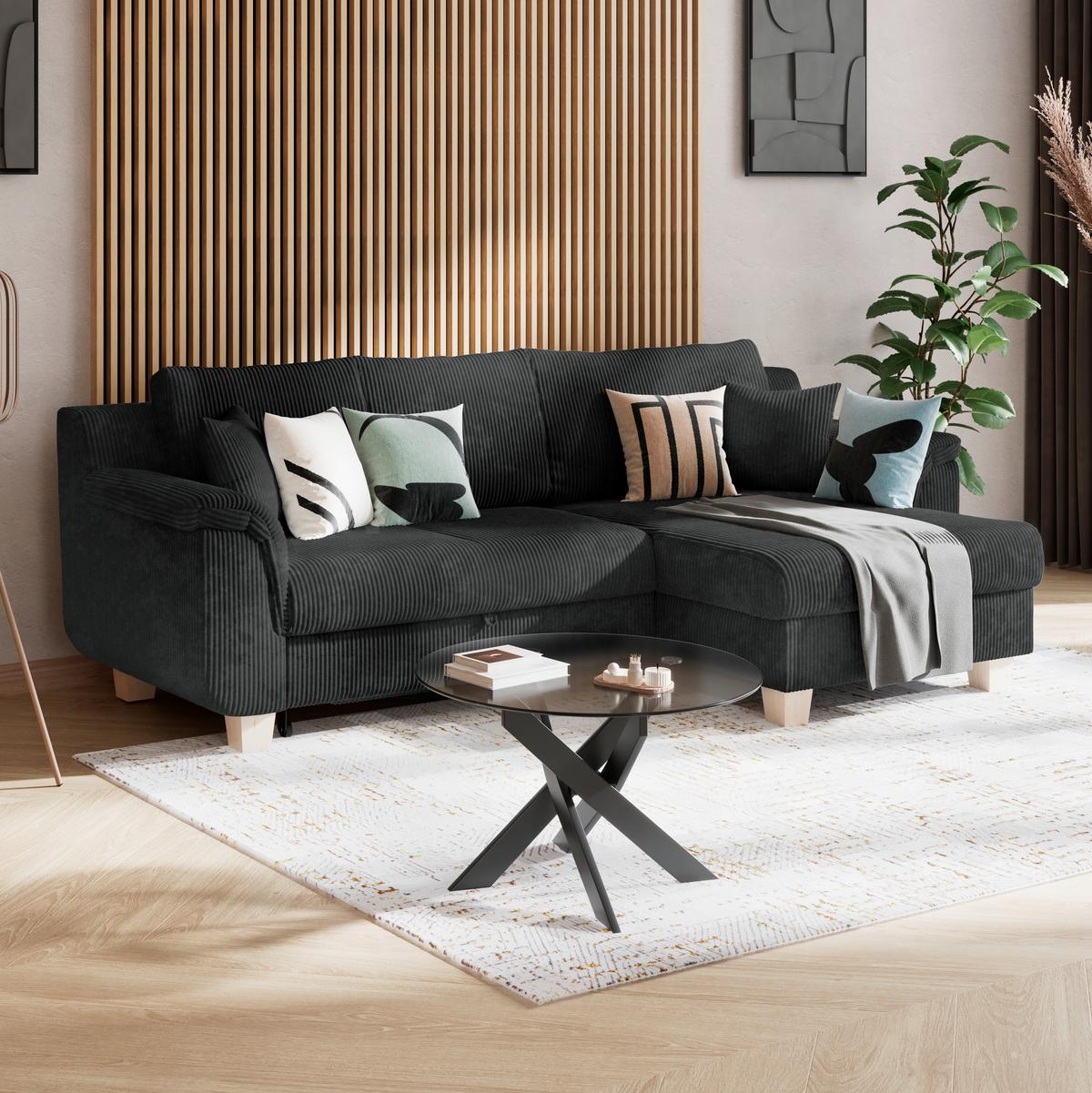 Colţar ALEX - gri închis, Modern, textil (246/88cm) - Modern Living