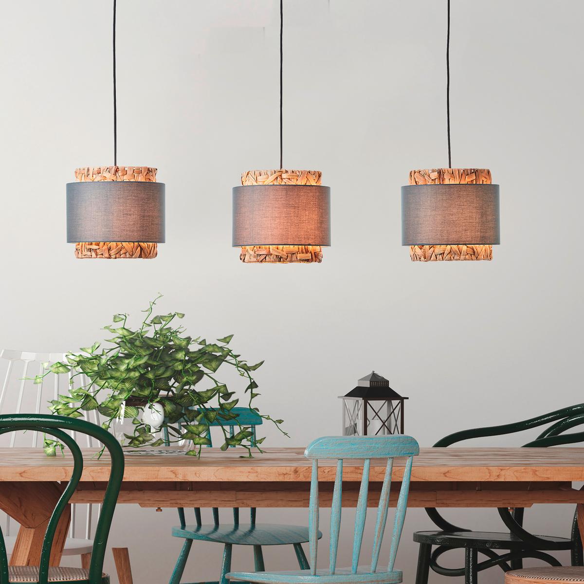 Pendelleuchte Waterlilly Naturfarben/Grau max. 60 Watt - Beige/Grau, Natur, Holz/Textil (120/110/25cm) - Brilliant