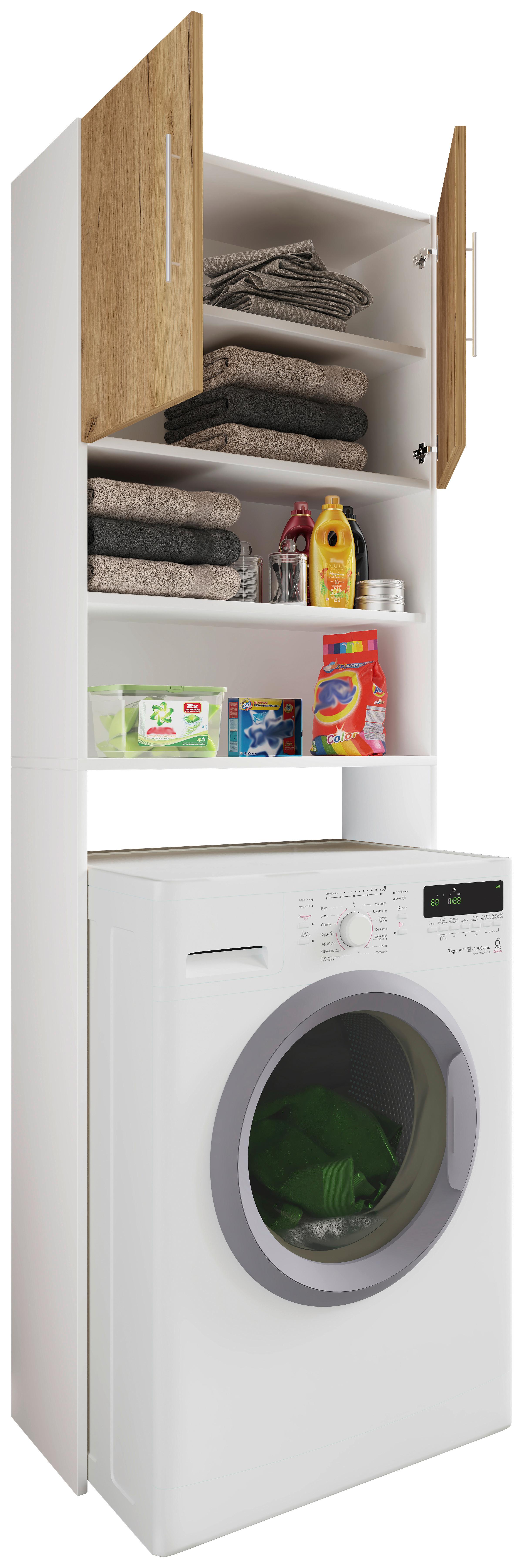 Waschmaschinenschrank JUTAS Honig Eiche Weiß - Honigeiche/Silberfarben, MODERN, Holzwerkstoff/Kunststoff (64/190/25cm) - MID.YOU