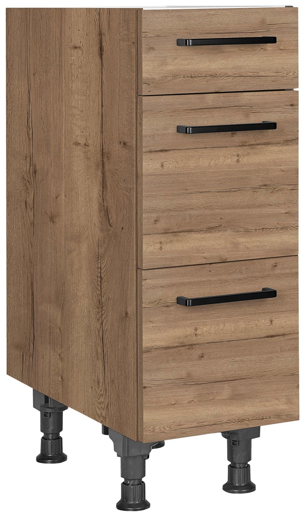 Schubkastenunterschrank Structura Eiche dunkel - Eiche dunkel/Schwarz, MODERN, Holzwerkstoff/Metall (30/87/56cm) - Nobilia