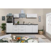 Küchenzeile mit Geräte Weiß Hochgl./Eiche Grau B: ca.280cm - Edelstahlfarben/Eichefarben, Basics, Holzwerkstoff/Metall (280cm) - Respekta