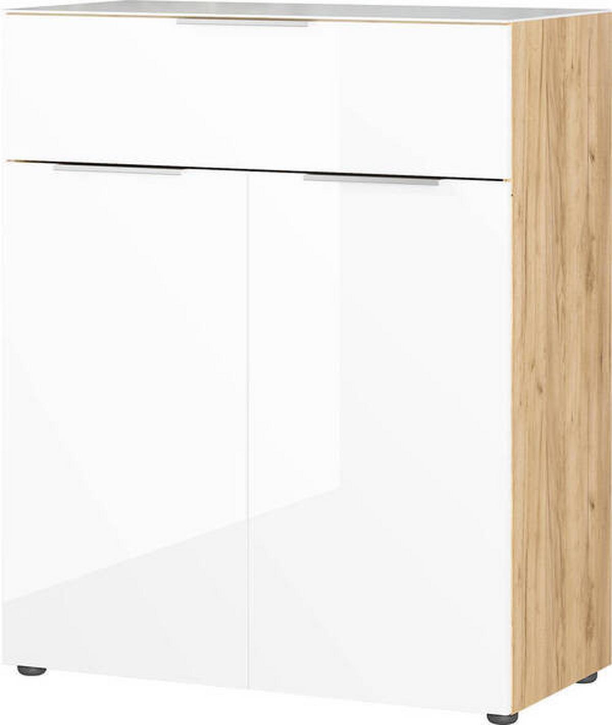 Kommode Oakland in Weiss/Eichefarben - Weiss/Eichefarben, Modern, Glas/Holzwerkstoff (83/102/42cm) - Premium Living