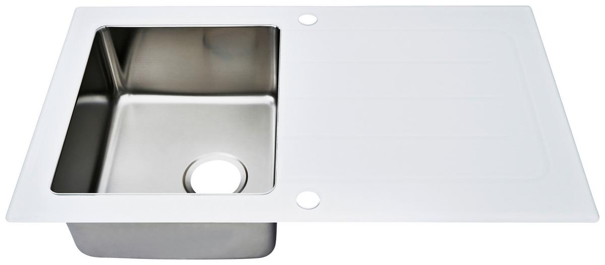 Spüle Weiß Glas/Edelstahl B: ca. 86 cm - Weiß, Trend, Glas/Metall (86/21/50cm) - Respekta