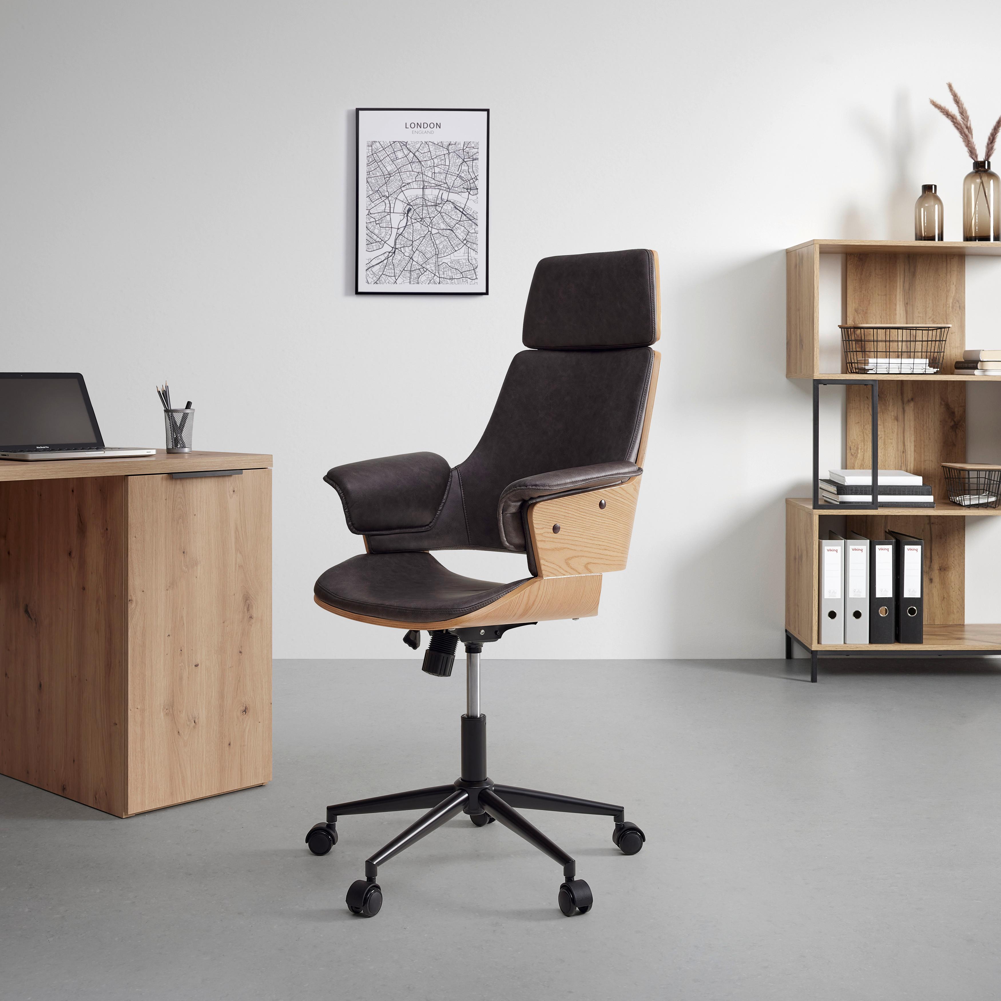 Chefsessel Josef Naturfarben/Cappuccino - Schwarz/Naturfarben, KONVENTIONELL, Holz/Kunststoff (67/123/64cm) - Premium Living