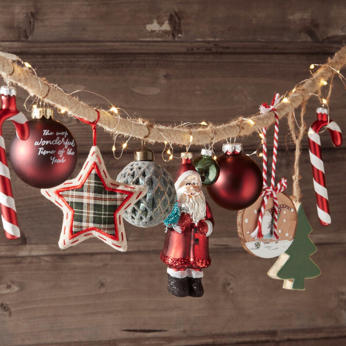 Karácsonyfagömb Noel - sötétvörös/fehér, Üveg/fém (6cm) - Modern Living