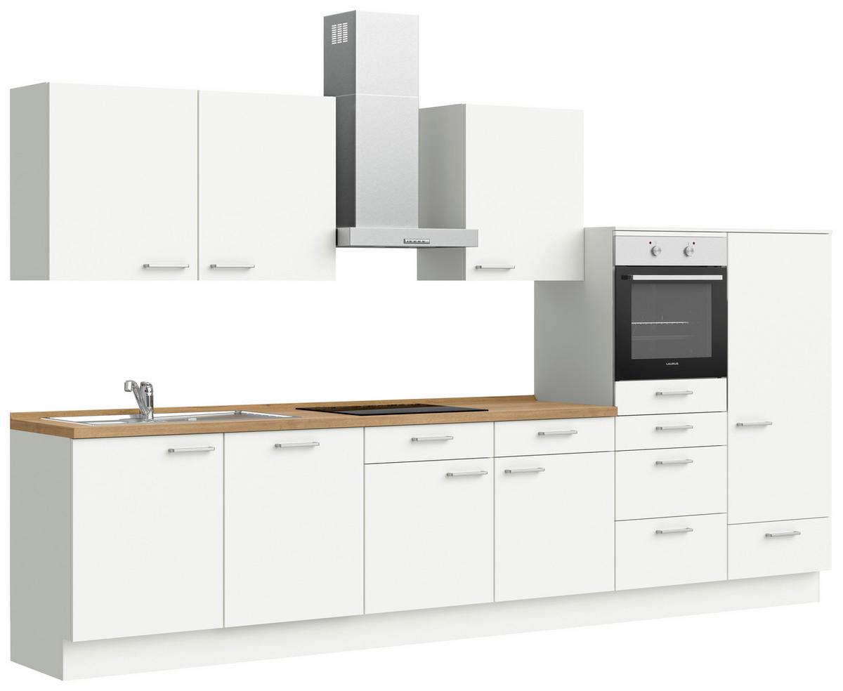 Küchenblock Touch Low m. Geräten Weiß - Edelstahlfarben/Eichefarben, MODERN, Holzwerkstoff/Metall (360cm) - Nobilia