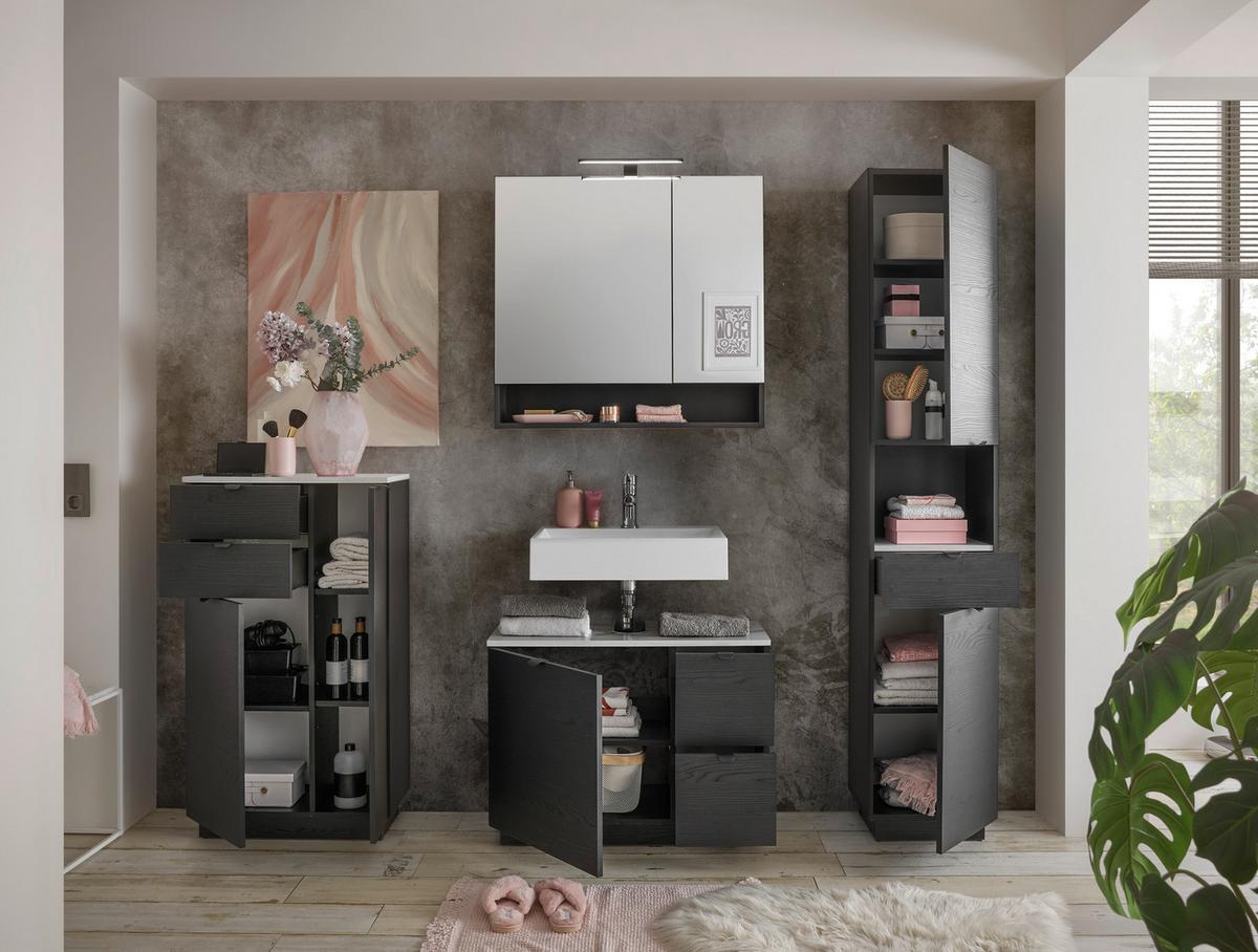 SZAFKA Z LUSTREM NEW YORK - czarny, Konventionell, materiał drewnopochodny/szkło (80/75/22cm) - Xora