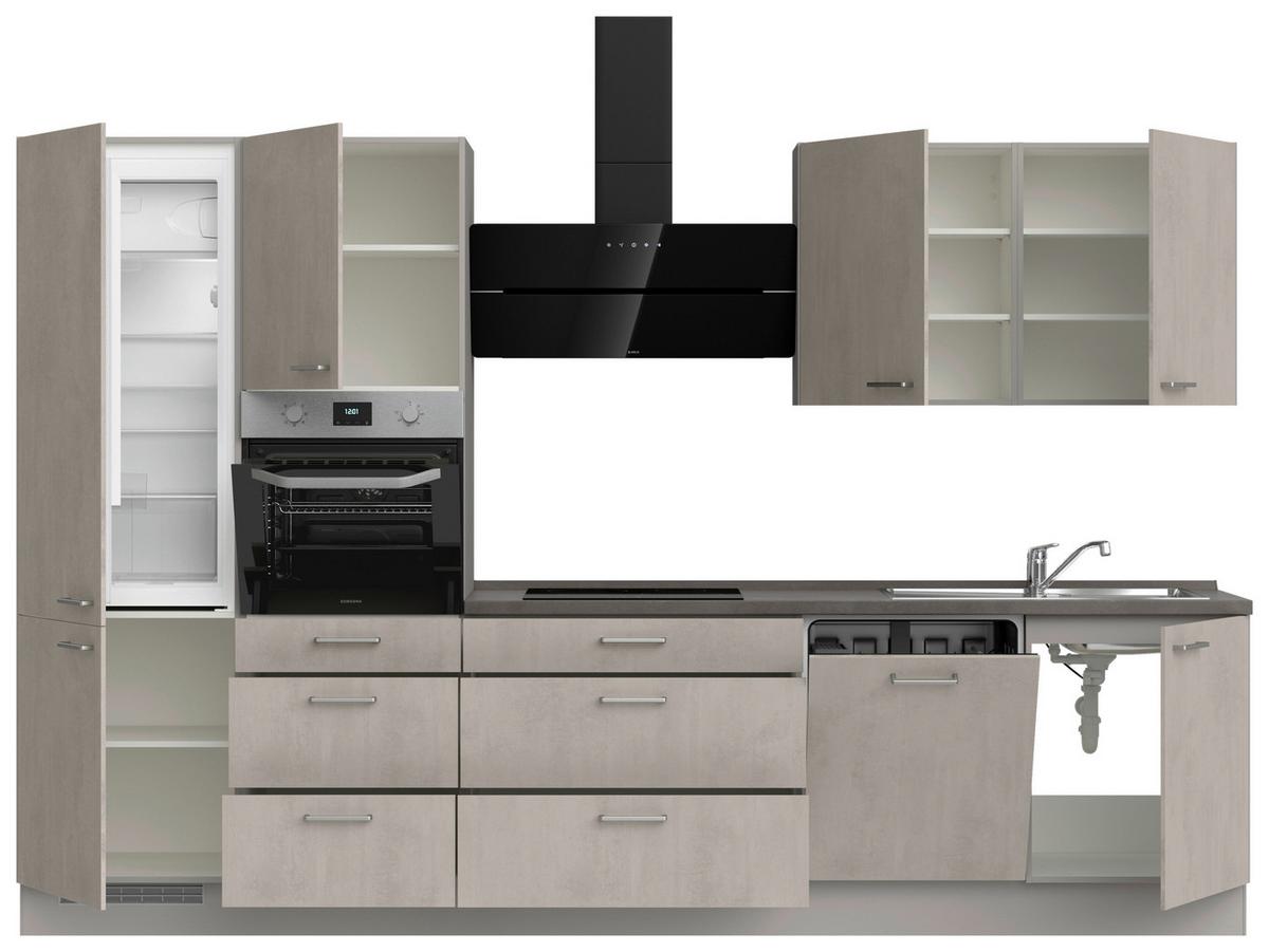 Küchenblock Riva High m. Geräten Grau - Schieferfarben/Edelstahlfarben, MODERN, Holzwerkstoff/Metall (330cm) - Nobilia