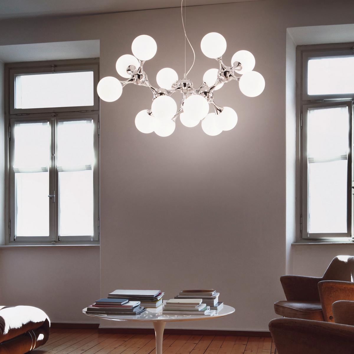 Hängeleuchte Nodi Bianco Chromfarben/Weiß max. 40 Watt - Chromfarben/Weiß, Design, Glas/Metall (105/105/83-240cm) - Ideal Lux