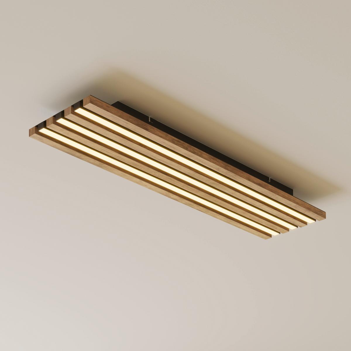 LED-DECKENLEUCHTE 67347D4 HAYDEN - Weiss/Dunkelbraun, Natur, Holzwerkstoff/Kunststoff (80/20/5cm) - Globo