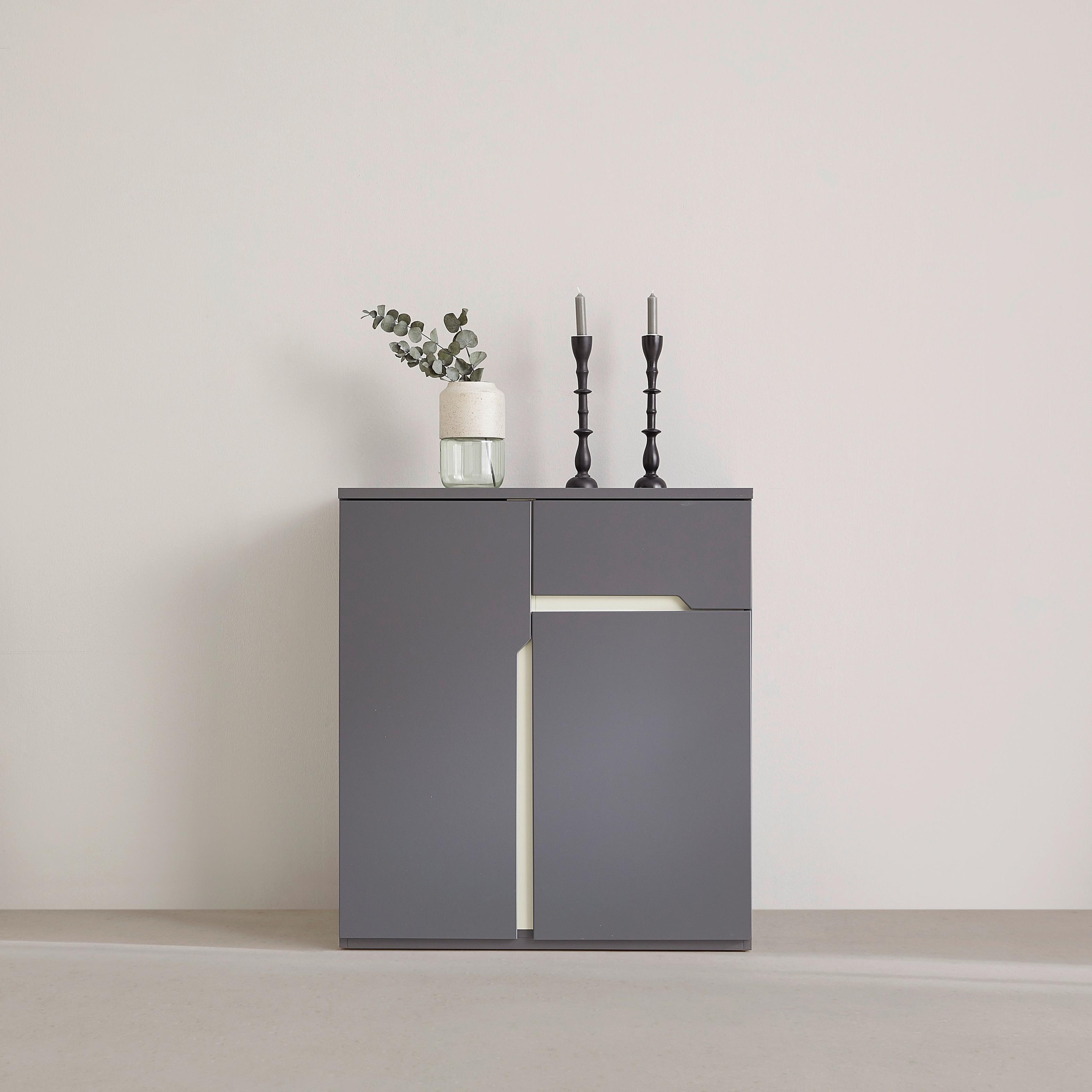 Komoda Manhatten, Temno Siva - siva/črna, Moderno, umetna masa/leseni material (85/95/42cm) - Premium Living