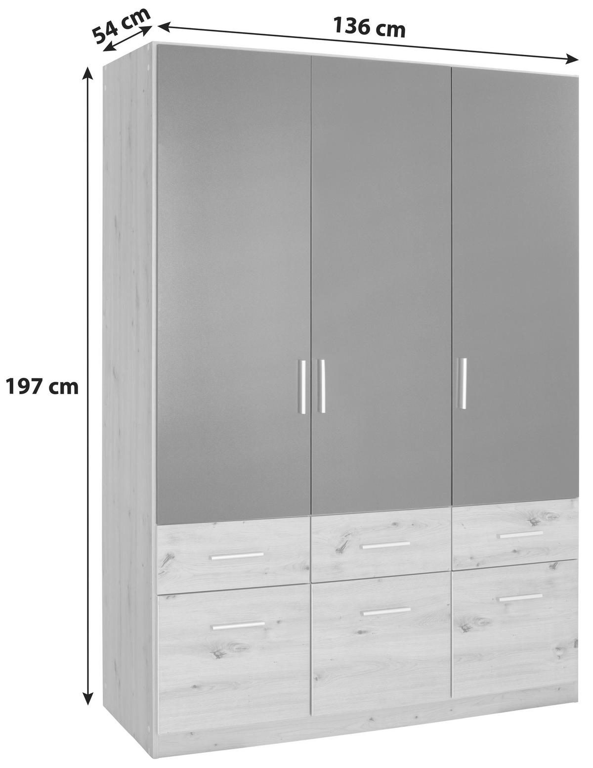 Omara Za Oblačila Celle Extra, Temno Siva, Barva Hrasta - srebrne barve/temno siva, Design, umetna masa/leseni material (136/197/54cm) - Mömax