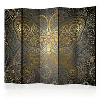 Paravan Golden Butterfly I, 5-Delni, Dvostranski - mocha rjava/barve karija, Basics, tekstil/les (225/172/3cm) - artgeist