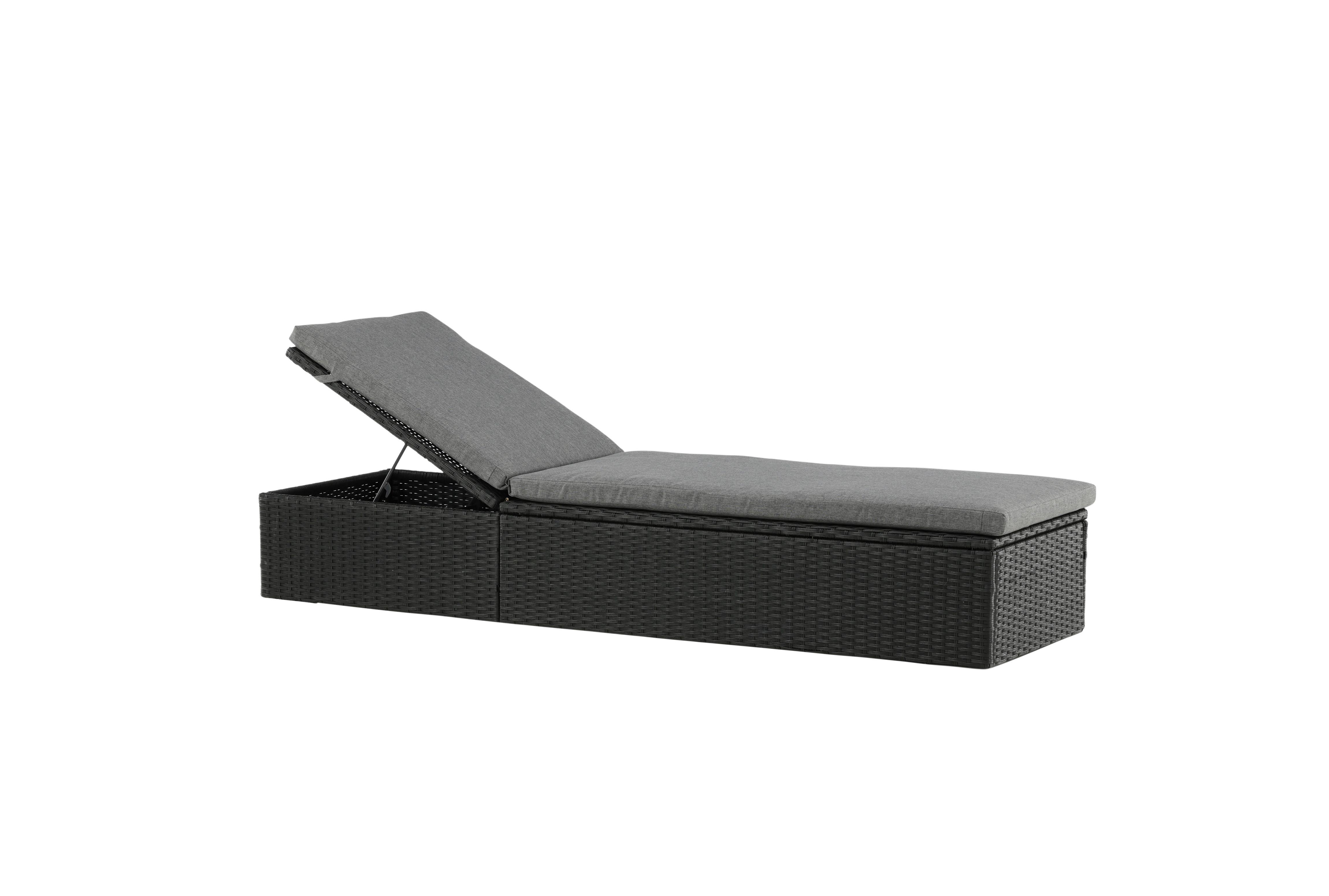 Sonnenliege Quad ca. 61x38x198 cm Schwarz - Schwarz/Grau, KONVENTIONELL, Kunststoff/Textil (60.5/37.5/198cm) - Gardenson