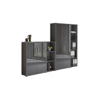 AKTENSCHRANK OFFICE EDITION - SW SET 4 - Anthrazit/Anthrazit Hochglanz, MODERN, Holzwerkstoff (128,5/185,6/33cm) - MID.YOU