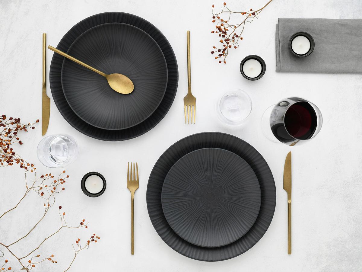 Tafelservice Vesuvio Black in Schwarz, 12-teilig - Schwarz, Basics, Keramik - Creatable