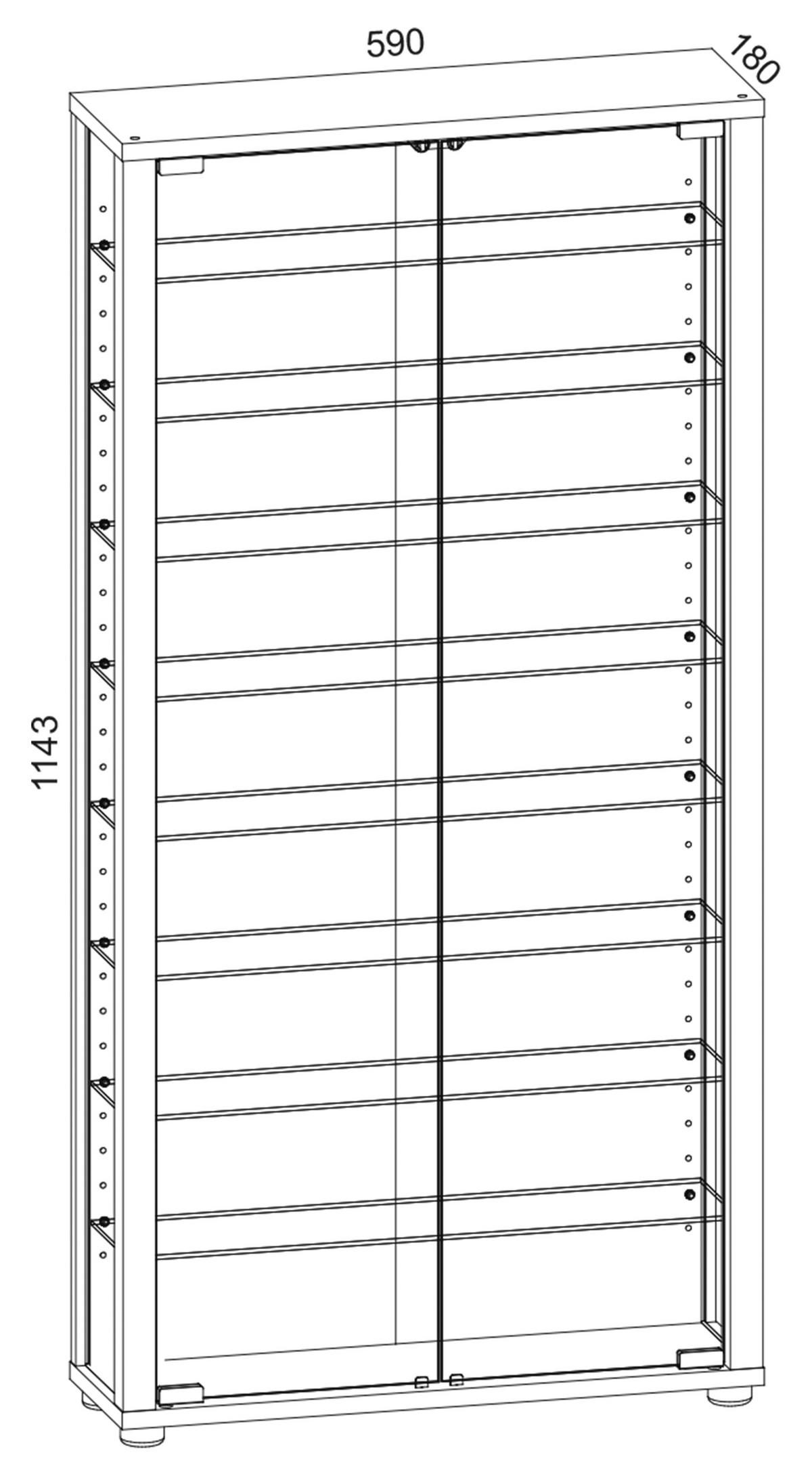 VITRINE VITROSA MAXI LED - Nussbaumfarben/Schwarz, Design, Glas/Holzwerkstoff (59/114/18cm) - MID.YOU