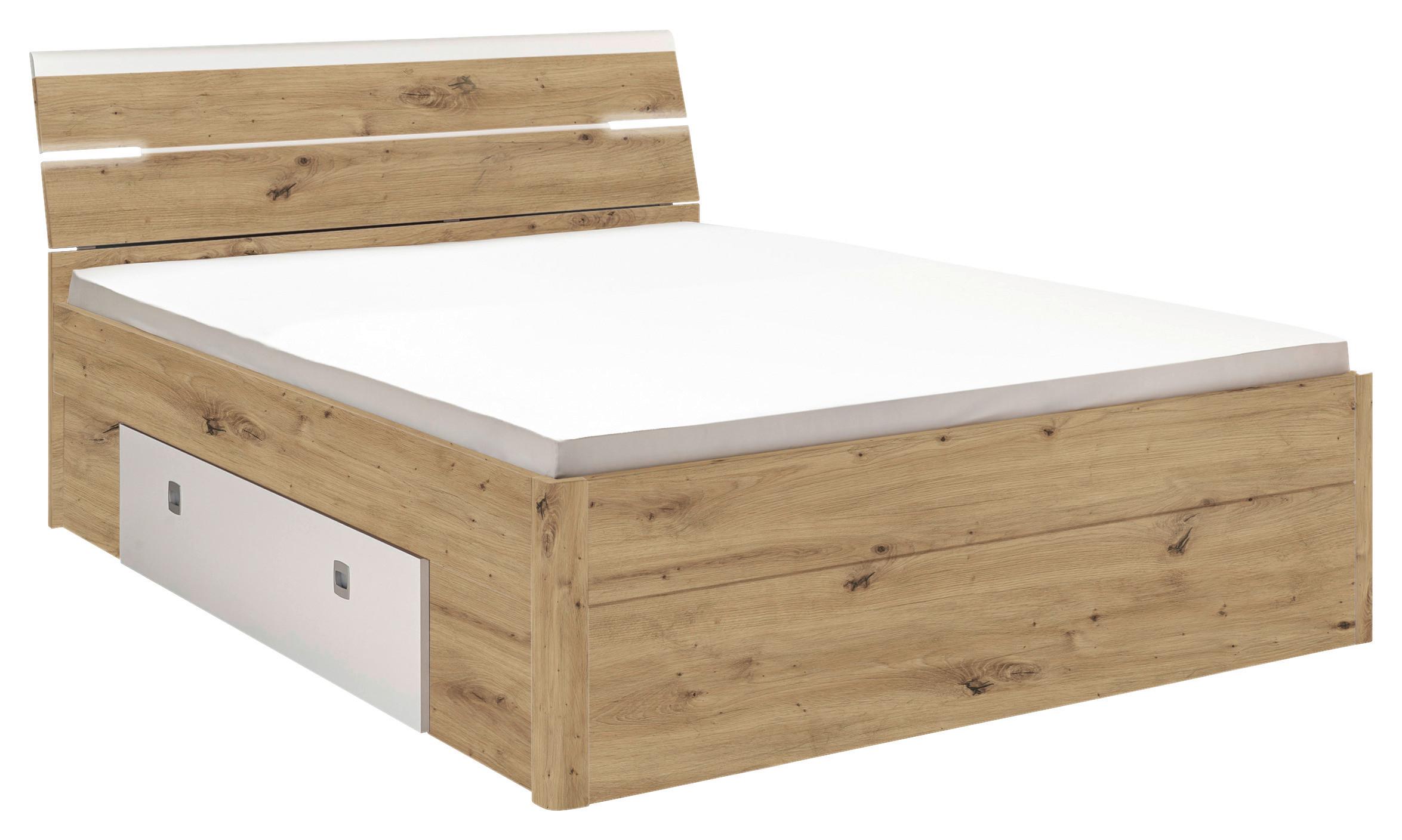 Postelja Mars, S Predali, 180x200 - bela/hrast artisan, Konvencionalno, umetna masa/leseni material (180/200cm) - MID.YOU