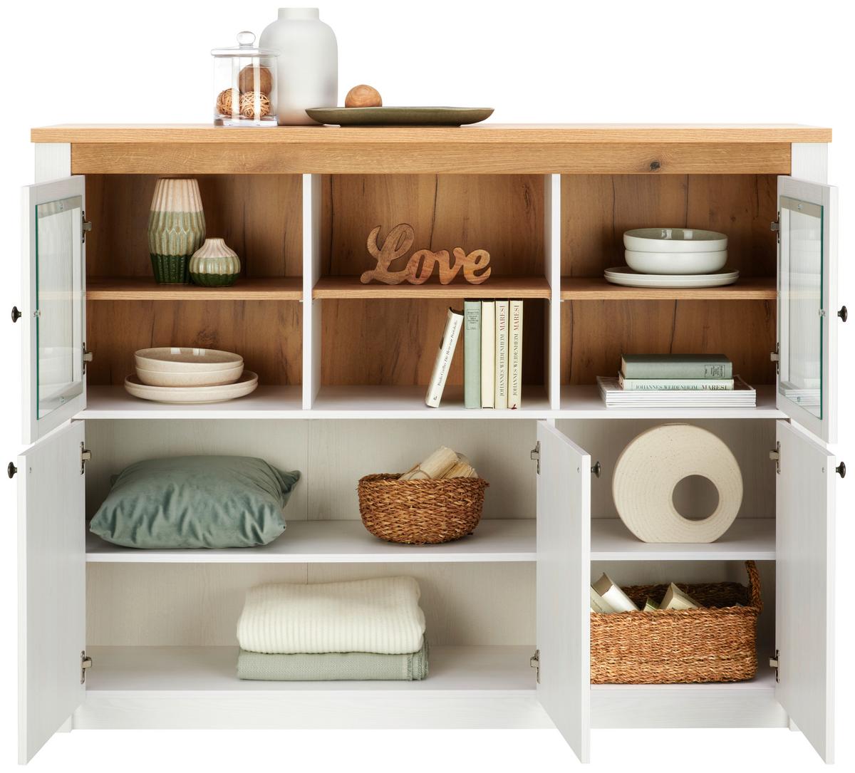 Vitrina Rovigio, Barva Macesna, Bela - bela/barve macesna, Konvencionalno, kovina/umetna masa (155/118/42cm) - Landscape