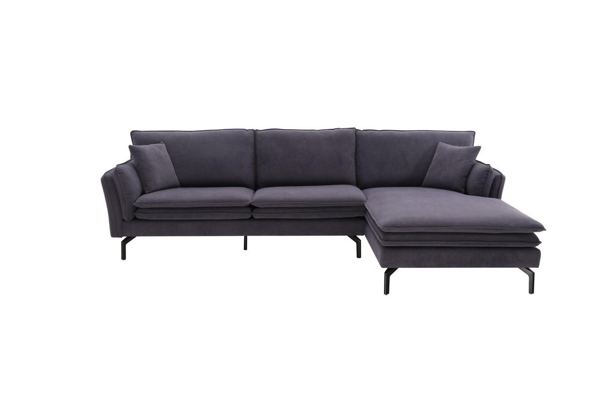 canapé d'angle in Grau Samt - gris/noir, Modern, métal/textile (296/86/170cm) - Bessagi Home
