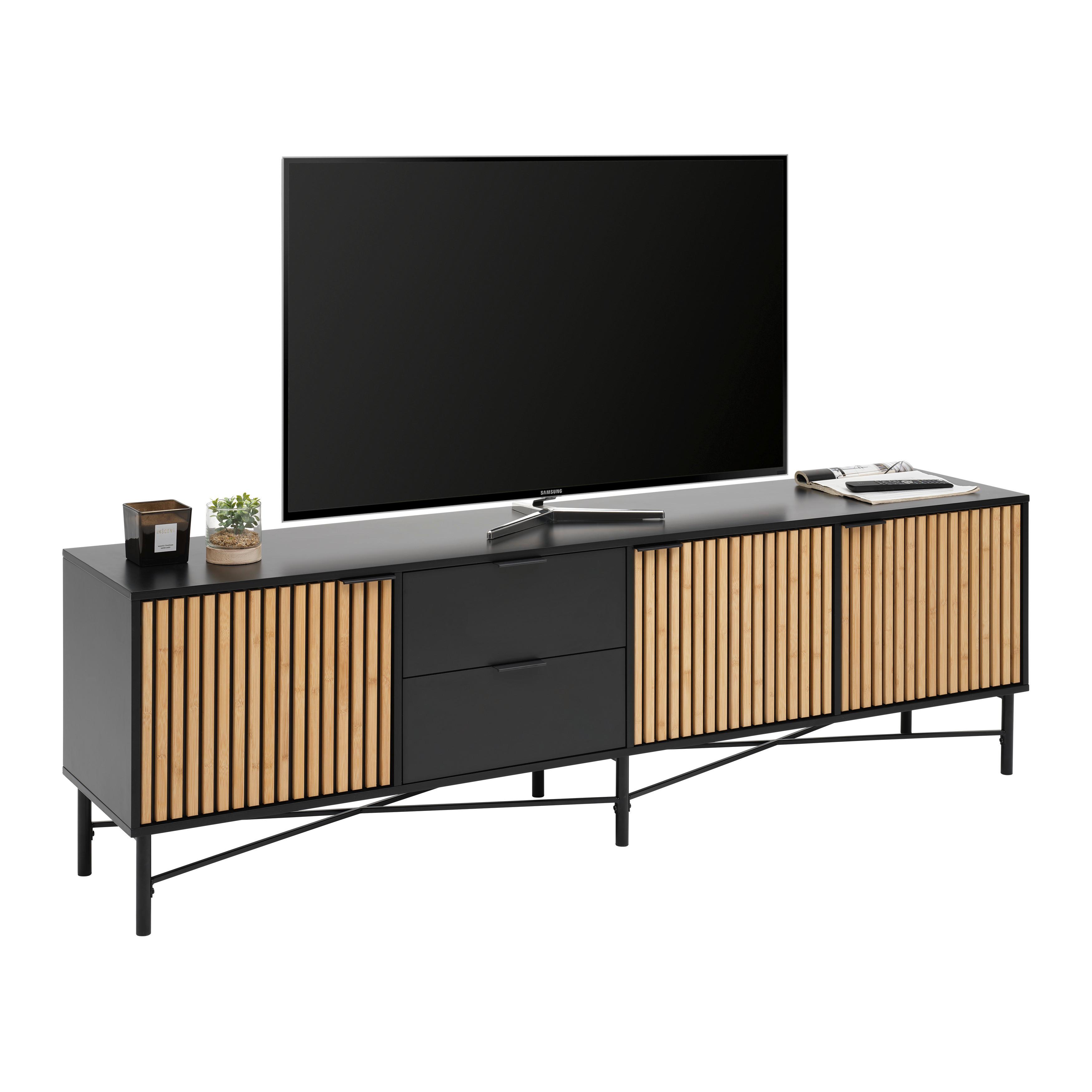 Lowboard Madrid Schwarz/Naturfarben massiv - Eichefarben/Schwarz, MODERN, Holz/Holzwerkstoff (195/60/40cm) - Mömax