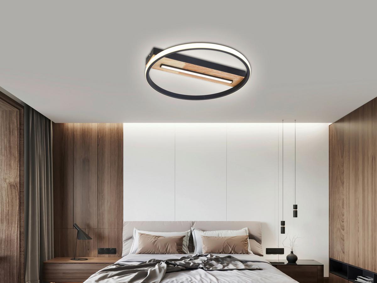 LAMPA SUFITOWA LED MIRJA - kolor dębowy/czarny, Modern, tworzywo sztuczne/metal (40/5,5cm) - Bessagi Home