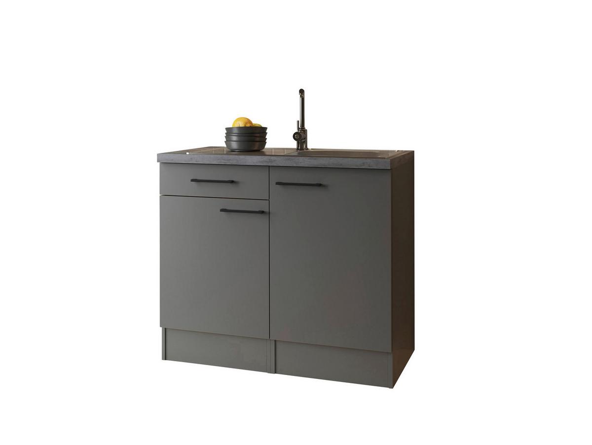 Miniküche Oliver o. Geräte ca. 100cm Grau - Schwarz/Grau, Trend, Holzwerkstoff/Metall (100cm) - Respekta