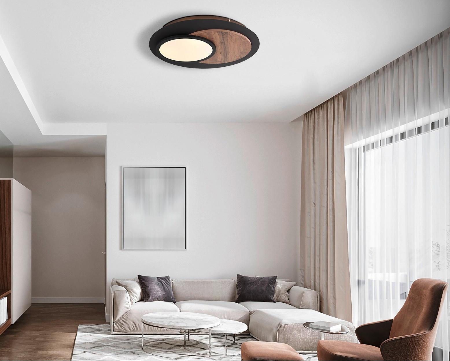 LED-DECKENLEUCHTE 67351-24 KORY - Weiss/Dunkelbraun, Natur, Holzwerkstoff/Kunststoff (48/5,6cm) - Globo