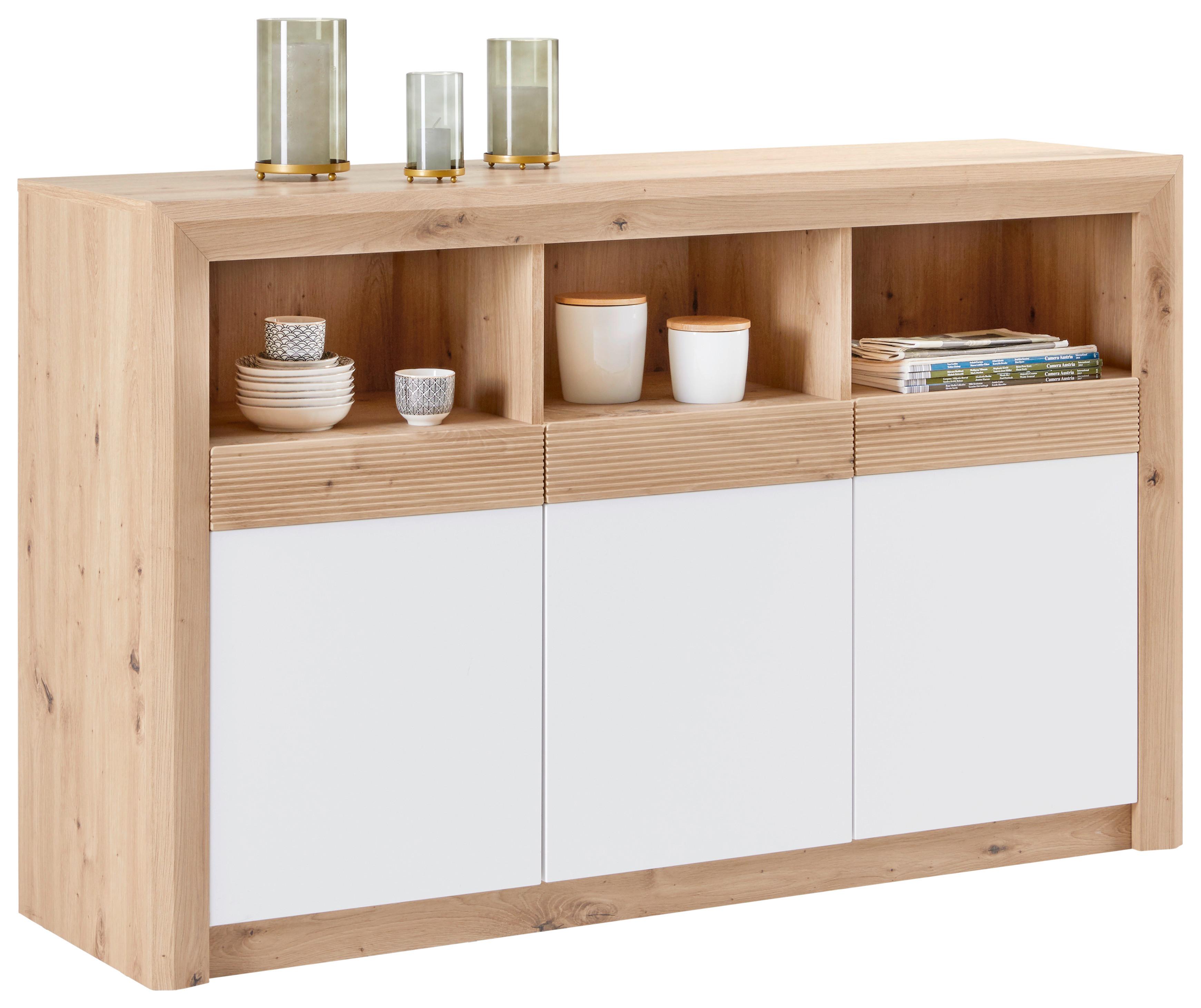 Komoda Kashmir New - bijela/boje hrasta, Moderno, drvni materijal (142/89/41cm) - Modern Living