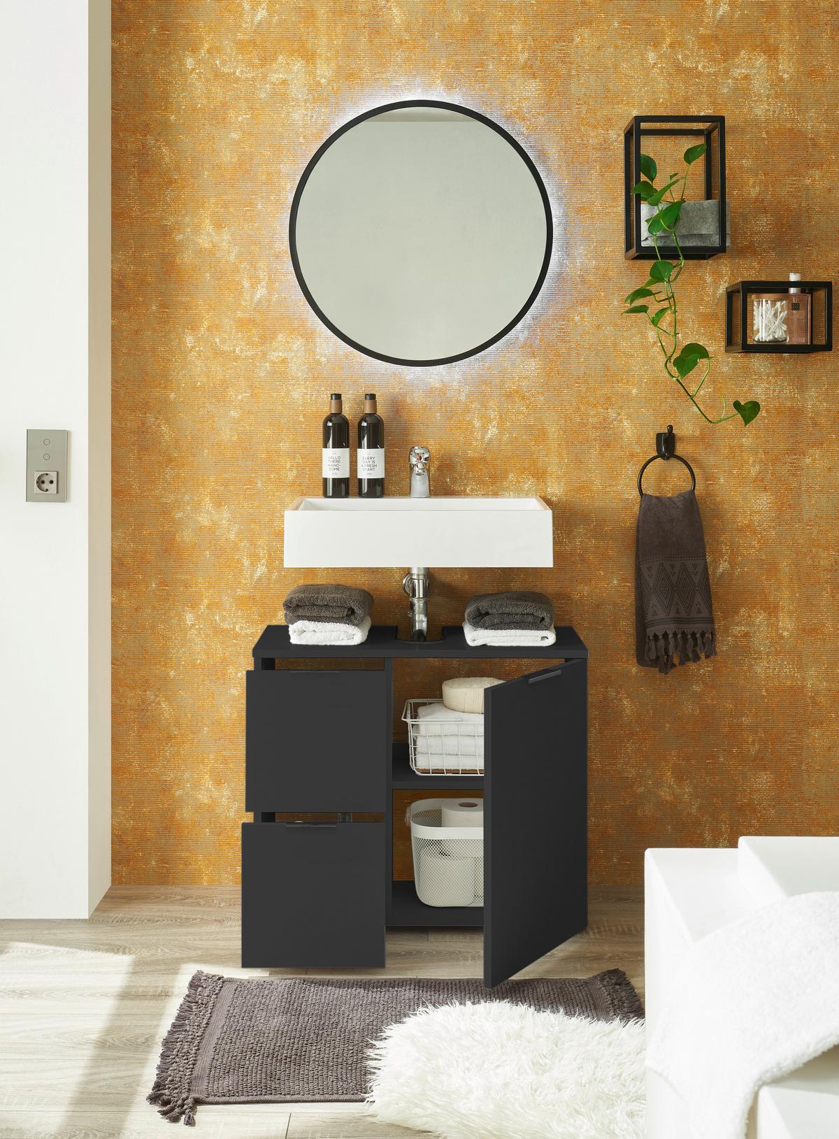 SZAFKA POD UMYWALKĘ PORTO - czarny, Konventionell, materiał drewnopochodny/tworzywo sztuczne (70/60/35cm) - Xora