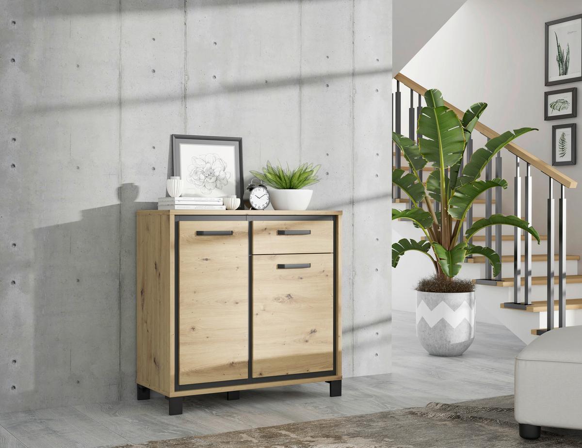 Kommode "Trondheim" , Schwarz, Eiche - Eichefarben/Schwarz, MODERN, Holzwerkstoff/Kunststoff (91,4/91,2/41,5cm) - MID.YOU
