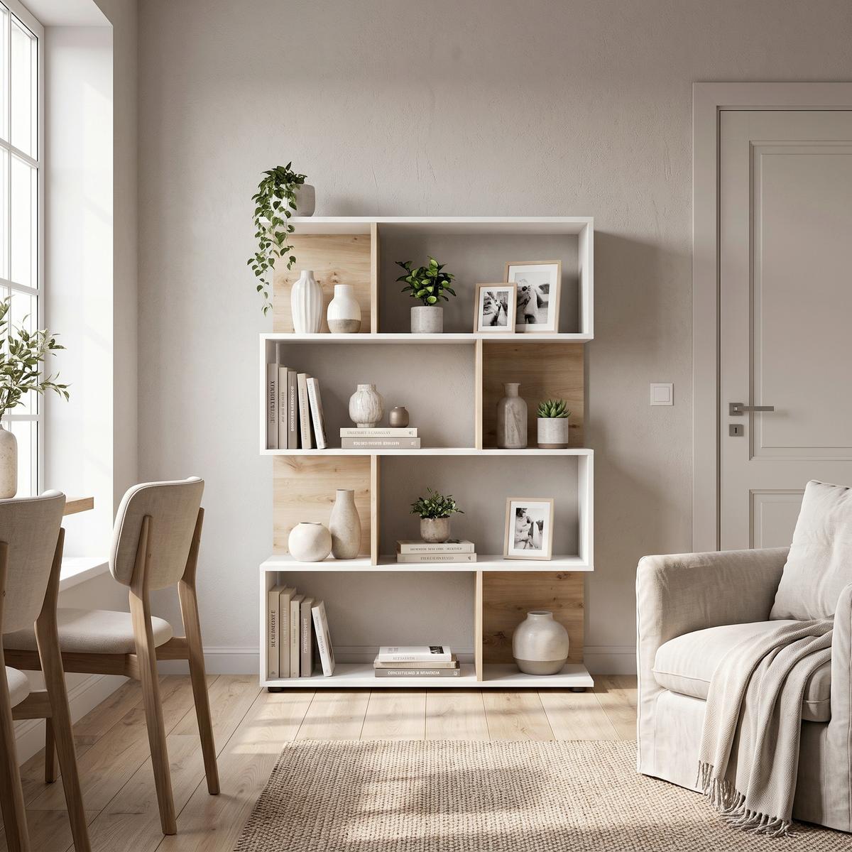 Regal Shelfy 8 Fächer ca. 103x146 cm Weiß/Eiche - Weiß/Eiche Artisan, MODERN, Holzwerkstoff (103/146/36cm) - MID.YOU