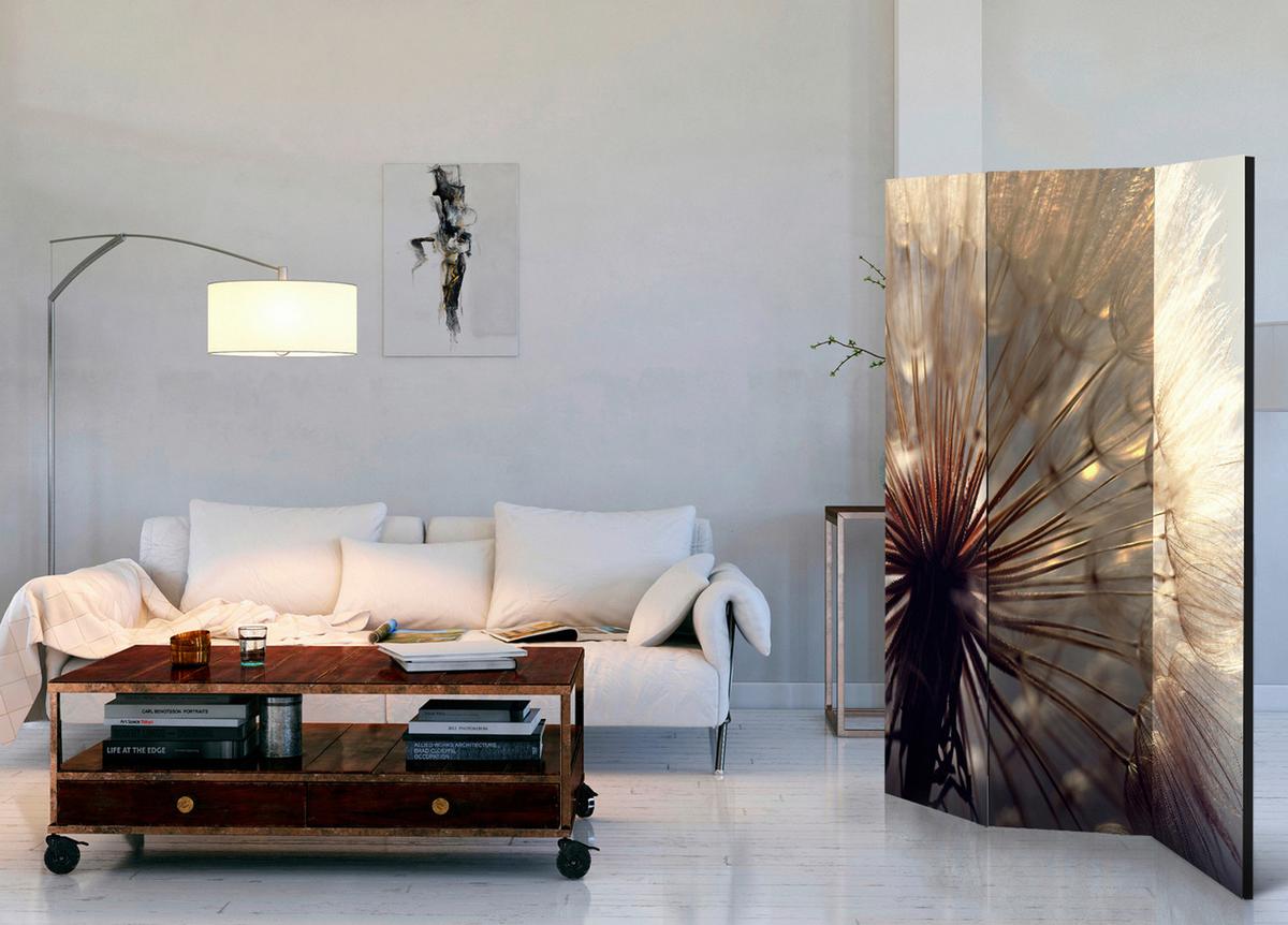 Paravan Dandelion Kiss, 3-Delni, Dvostranski - barve medu/bež, Basics, tekstil/les (135cm) - artgeist