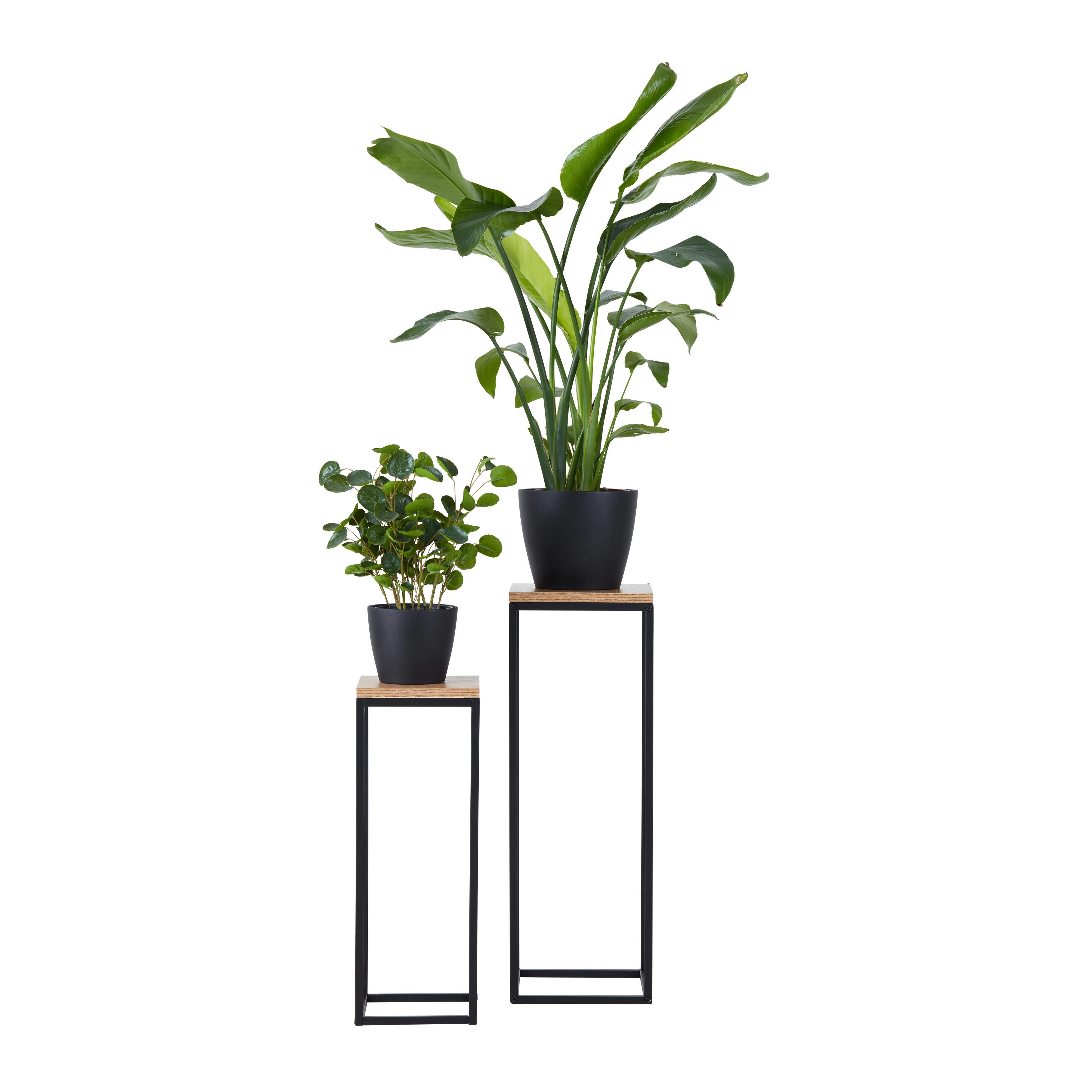 Blumensäulen-Set Watford in Schwarz/Eichefarben - Eichefarben/Schwarz, MODERN, Holzwerkstoff/Metall (19-23/54-67/19-23cm) - Mömax