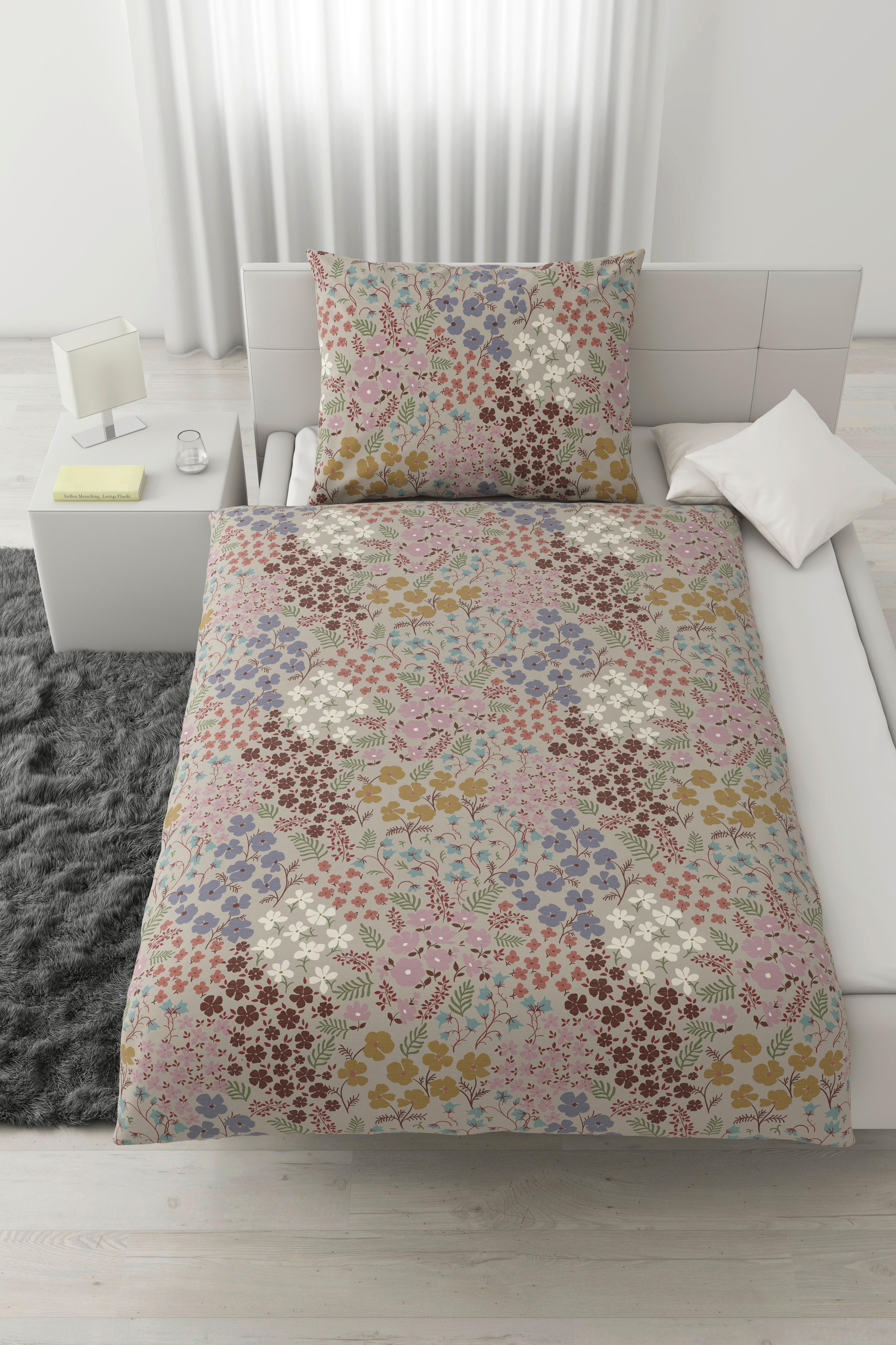 BETTWÄSCHESET FLOWER - Beige/Grün, Natur, Textil (160/210cm) - Modern Living