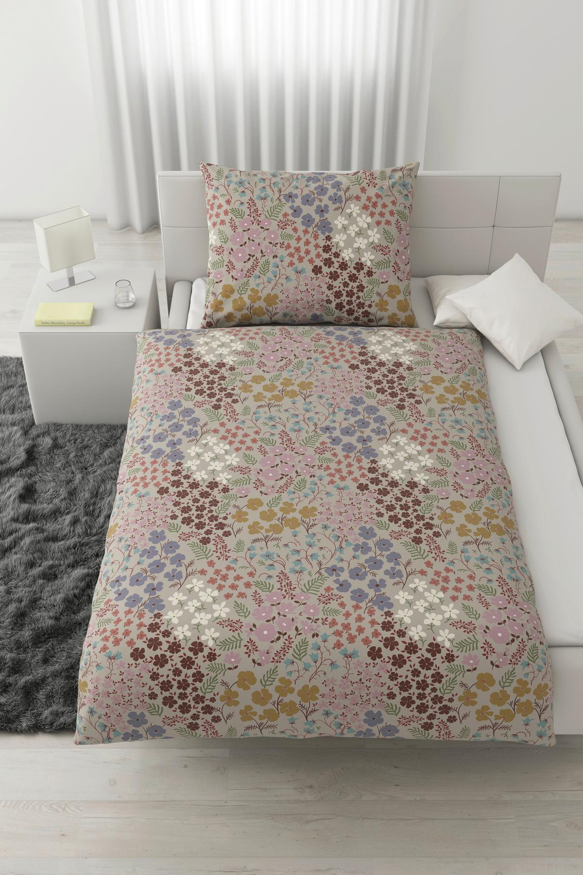 linge de lit FLOWER - Beige/Grün, Natur, Textil (160/210cm) - Modern Living