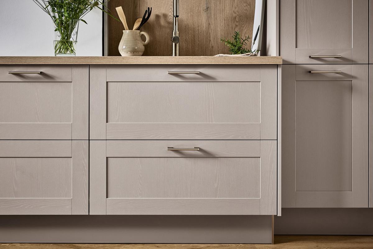 Küchenblock PN500 o. Geräte Eiche/Terracotta - Edelstahlfarben/Eichefarben, ROMANTIK / LANDHAUS, Holzwerkstoff/Metall (366,4cm) - Pino