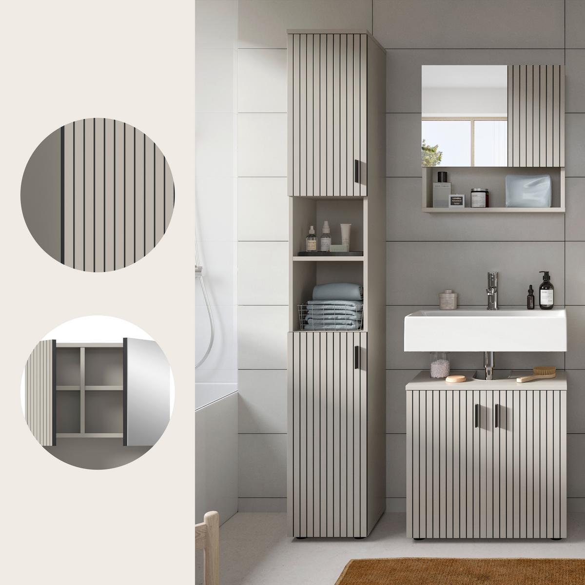 Badezimmer Mone Schwarz/Kaschmir 3-teilig - Kaschmir/Schwarz, Trend, Glas/Holzwerkstoff (90cm) - MID.YOU