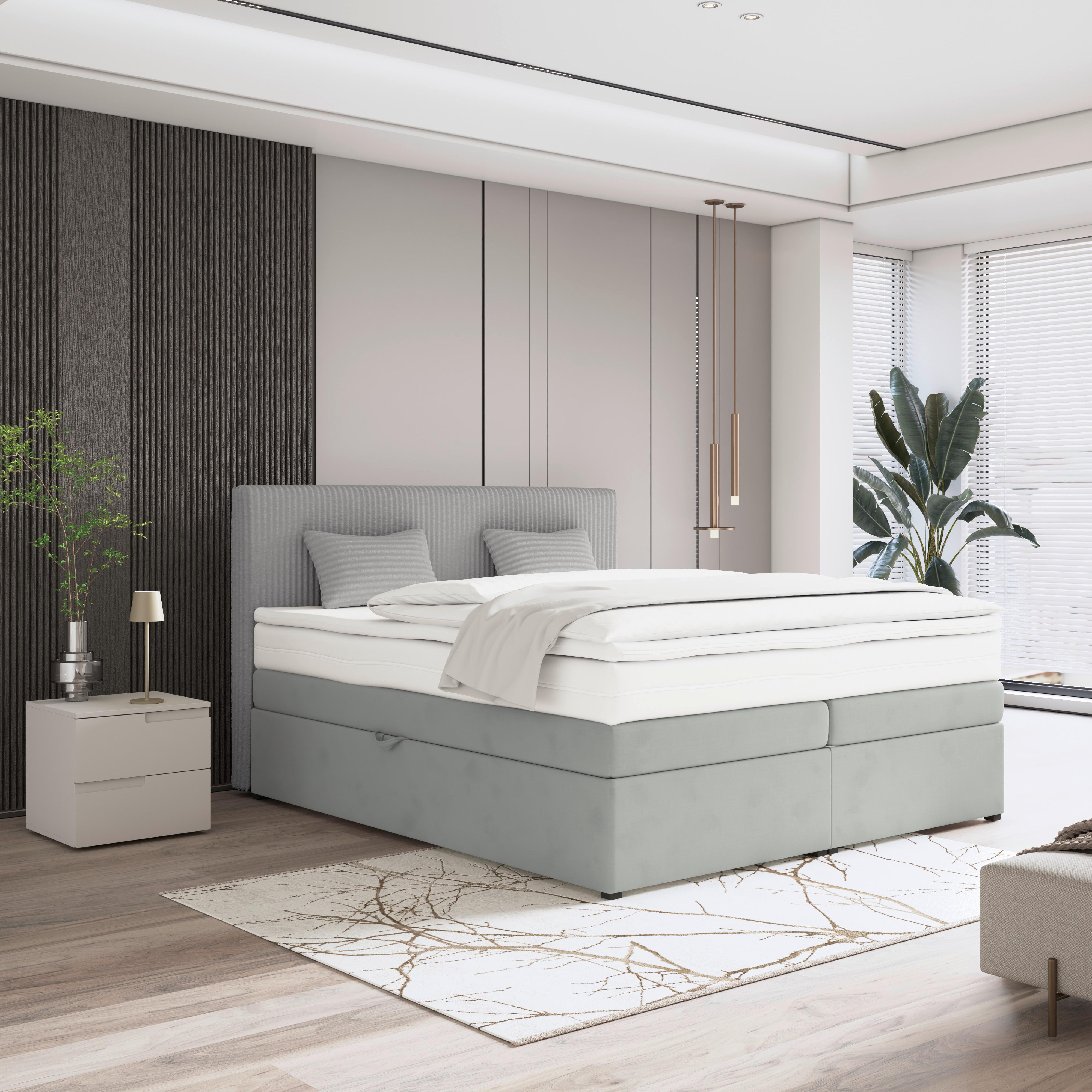 Boxspring Krevet Rossa - srebrne boje/crna, Moderno, drvni materijal/tekstil (180/200cm) - Modern Living