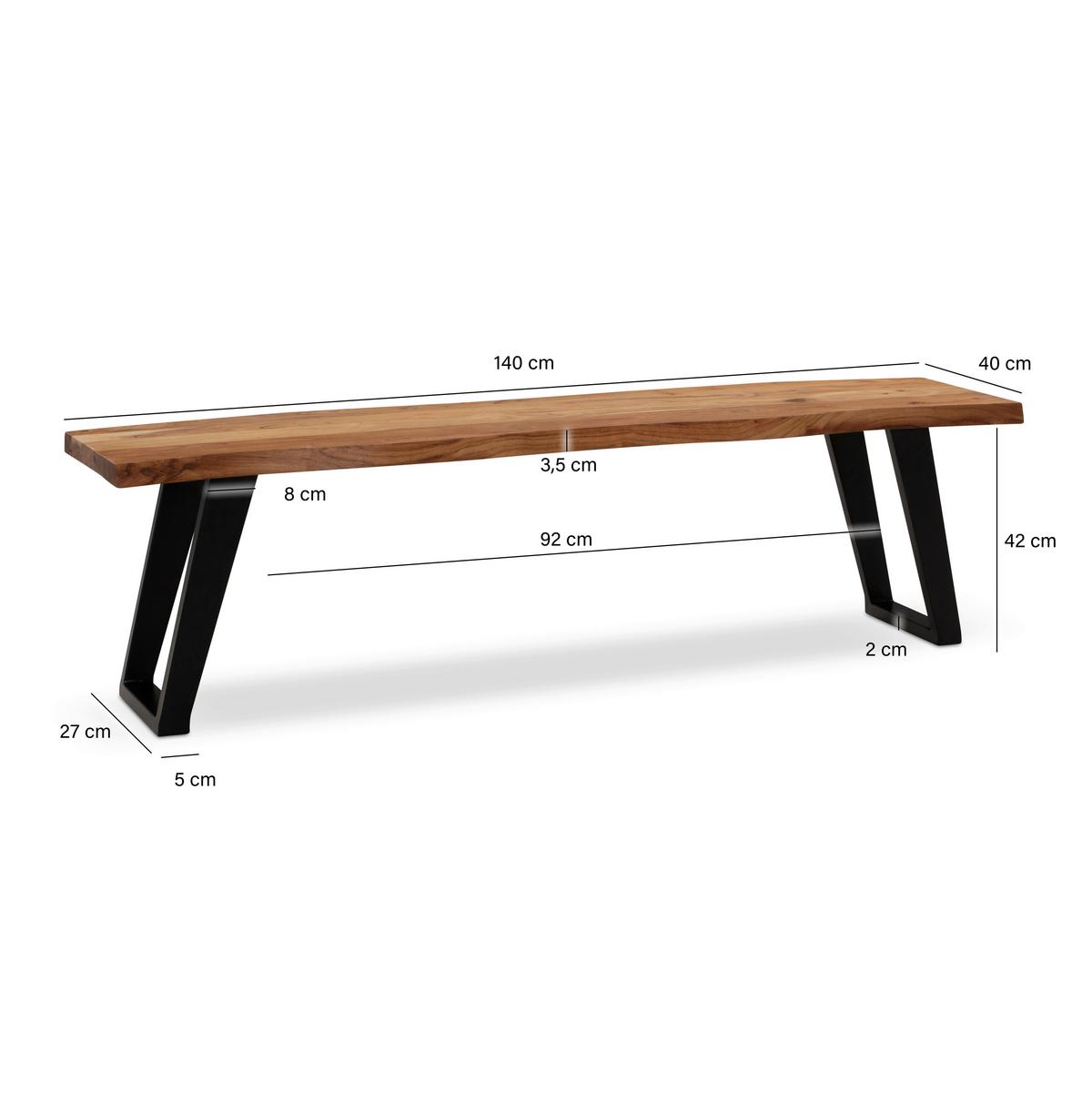 Klop Wl7.302 - črna/barve akacije, Moderno, kovina/les (140/45,5/40cm) - MID.YOU
